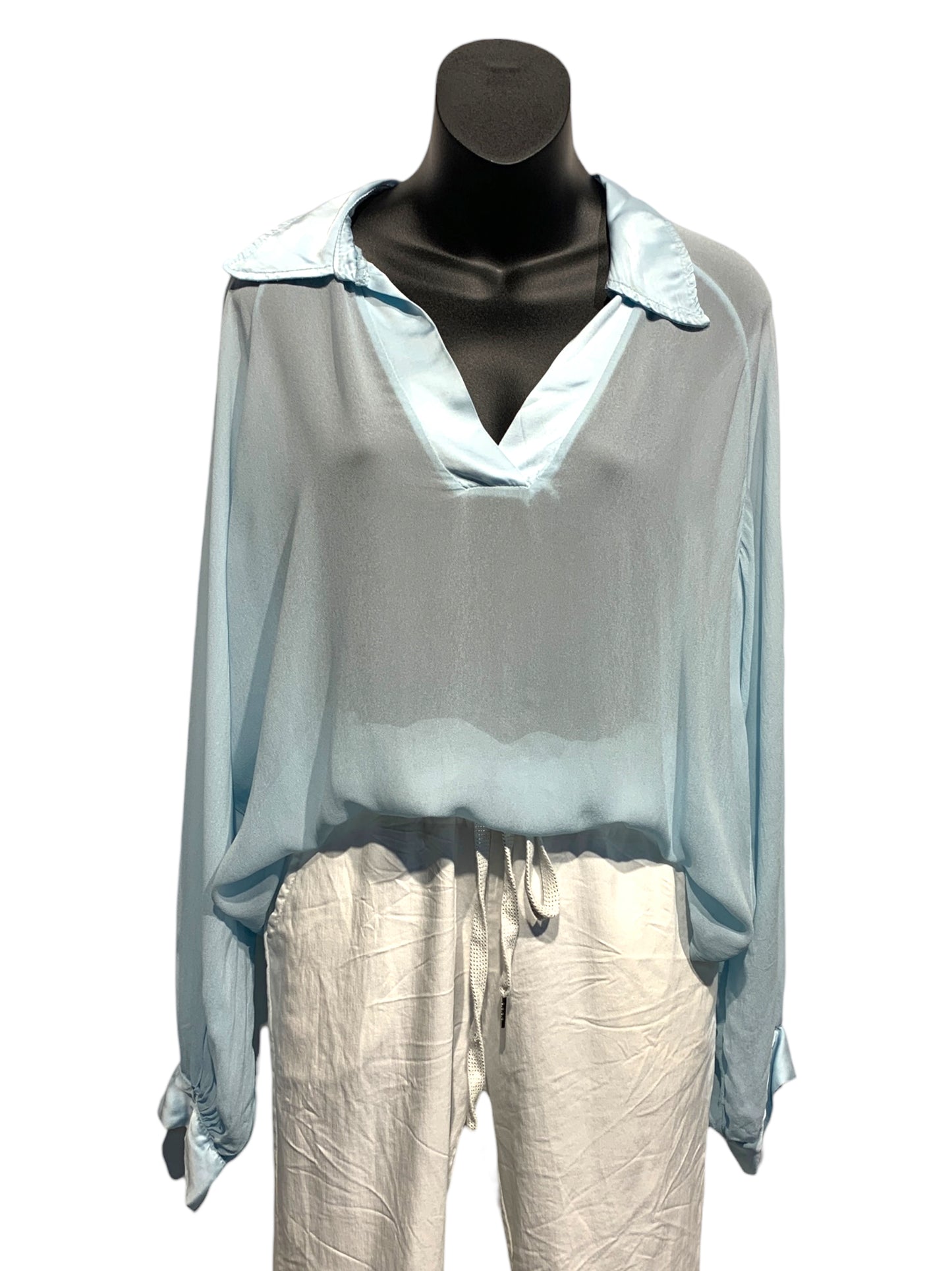 Italian Light Sheer V- Neck Blouse