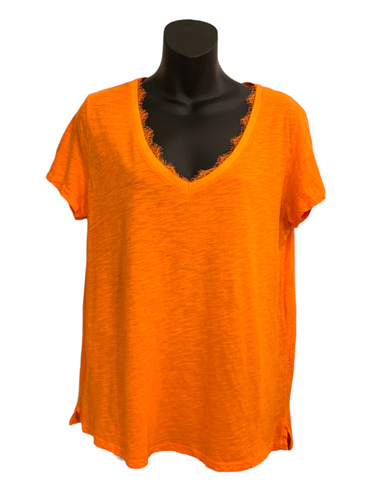 Italian Cotton V-Neck Top with Lace Detailing / Orange