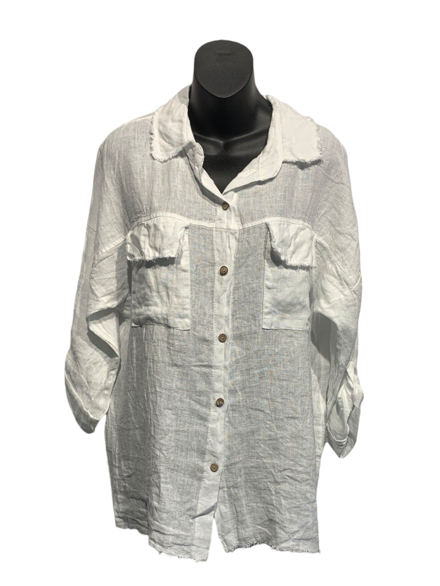 Italian Linen Button Up Shirt with Front Pockets