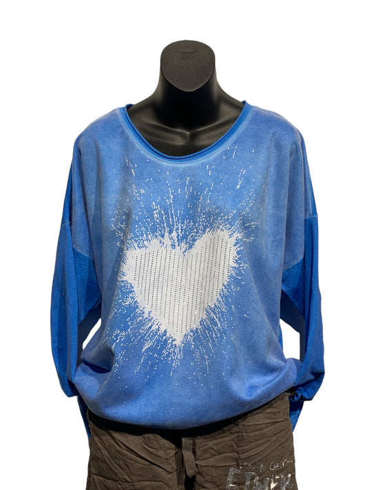 Italian Long Sleeve Round Neck Top with Sparkly Studded Heart