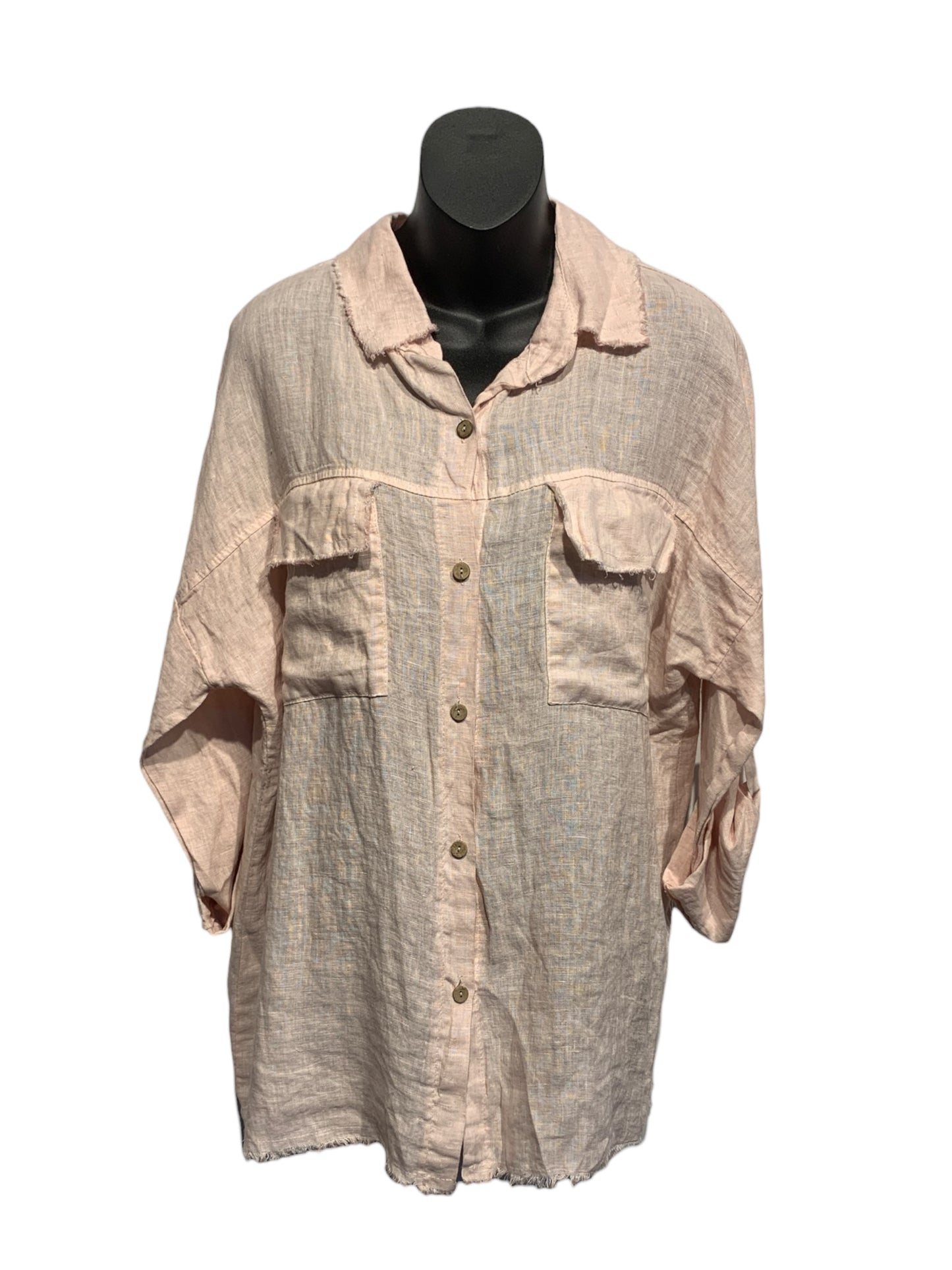 Italian Linen Button Up Shirt with Front Pockets