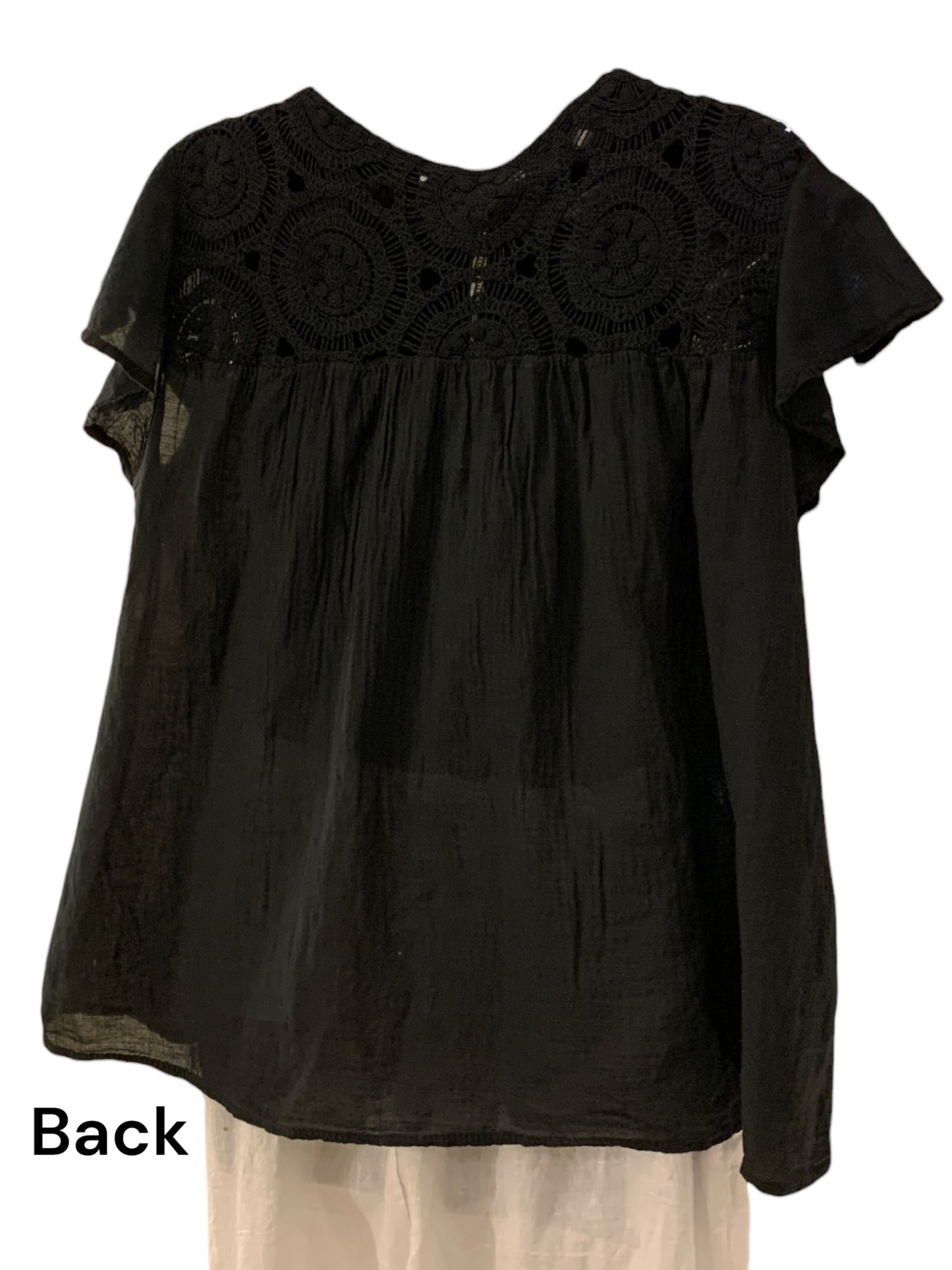 Italian Cotton Top with Drawstring and Embroidered Shoulders