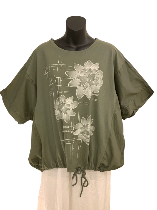 Italian Cotton Top with Adjustable Drawstring Botton and Studded Floral Design