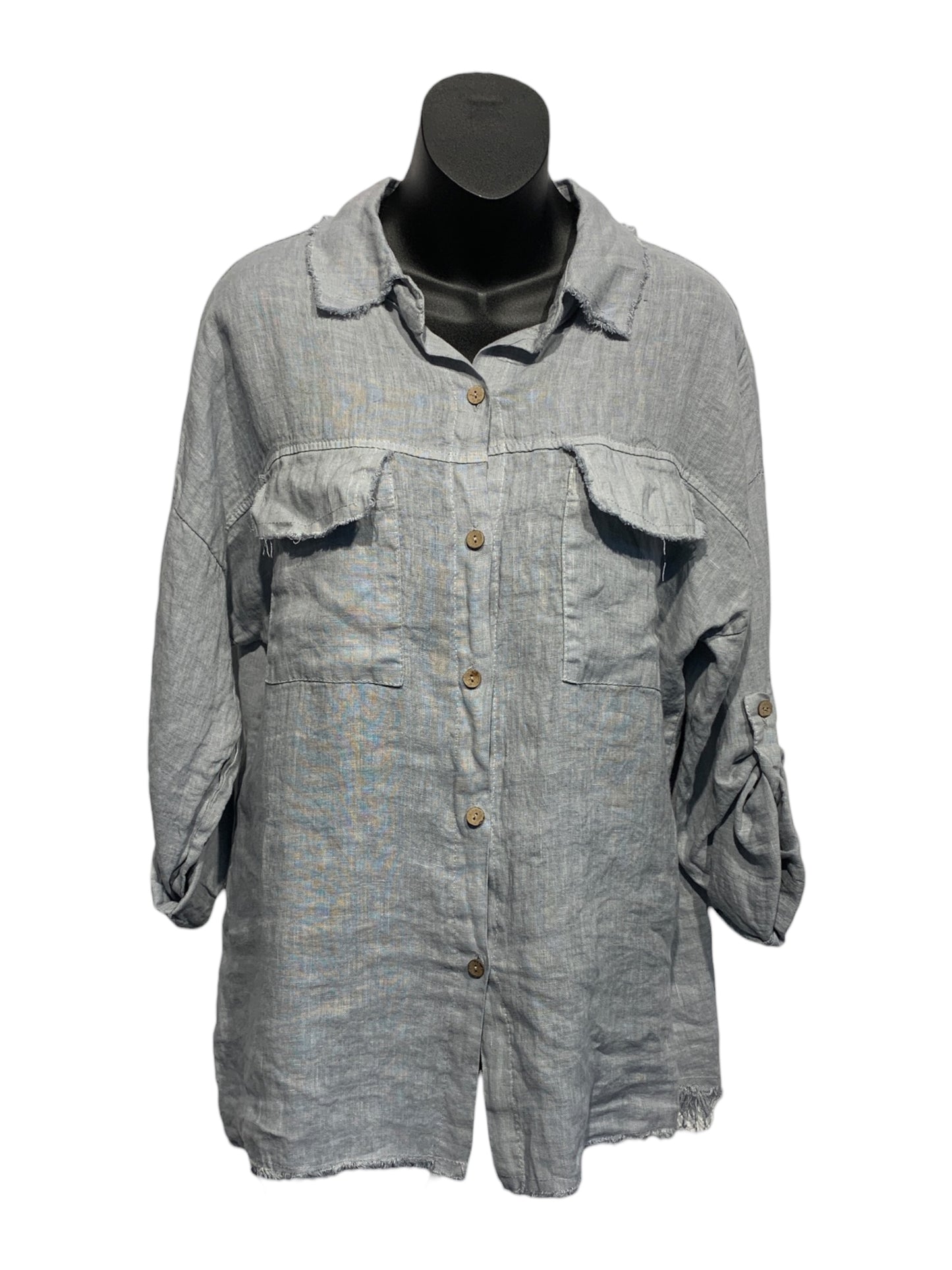 Italian Linen Button Up Shirt with Front Pockets