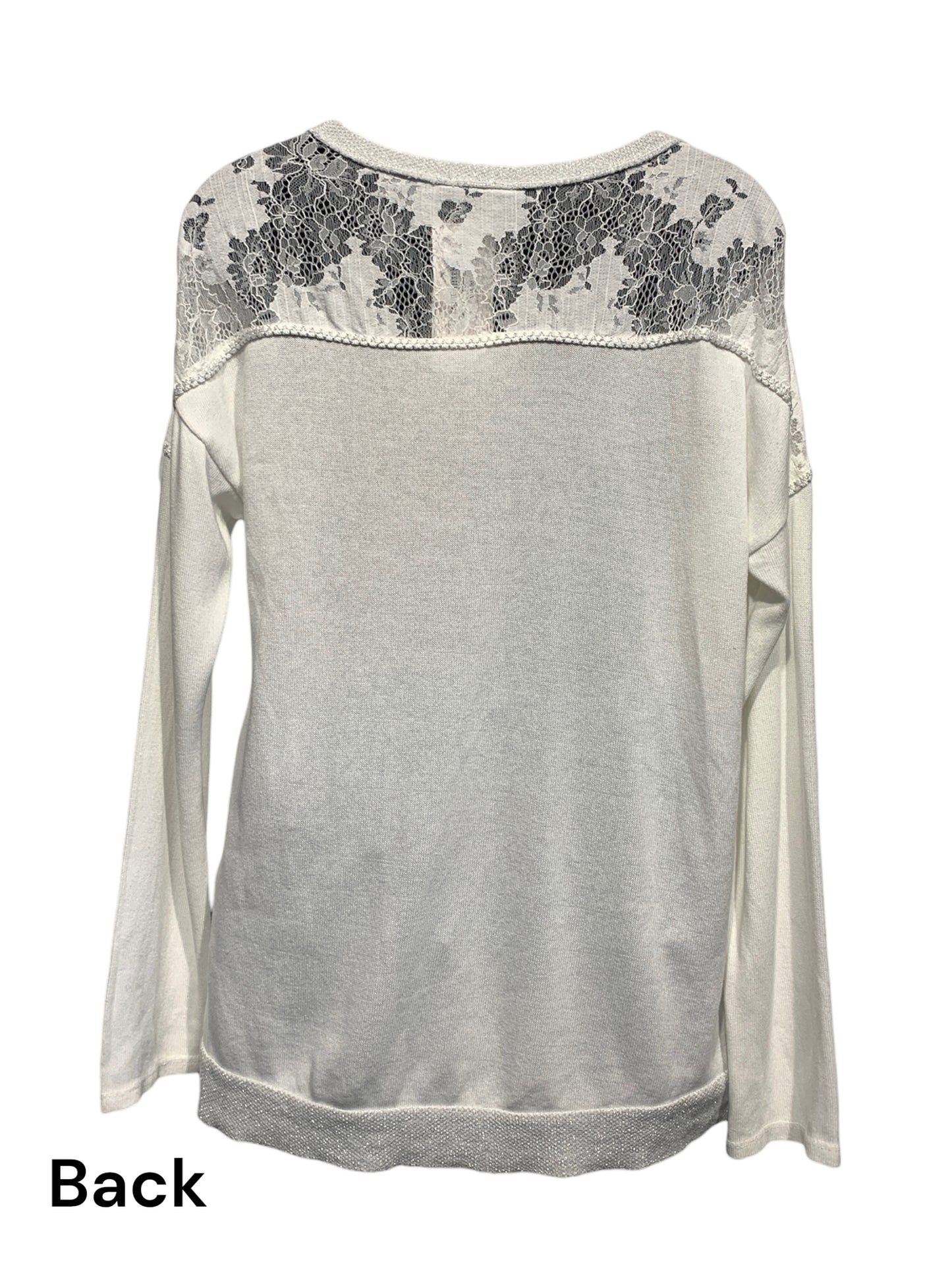 Italian Lace Yoke Shoulder Wordy Top / White