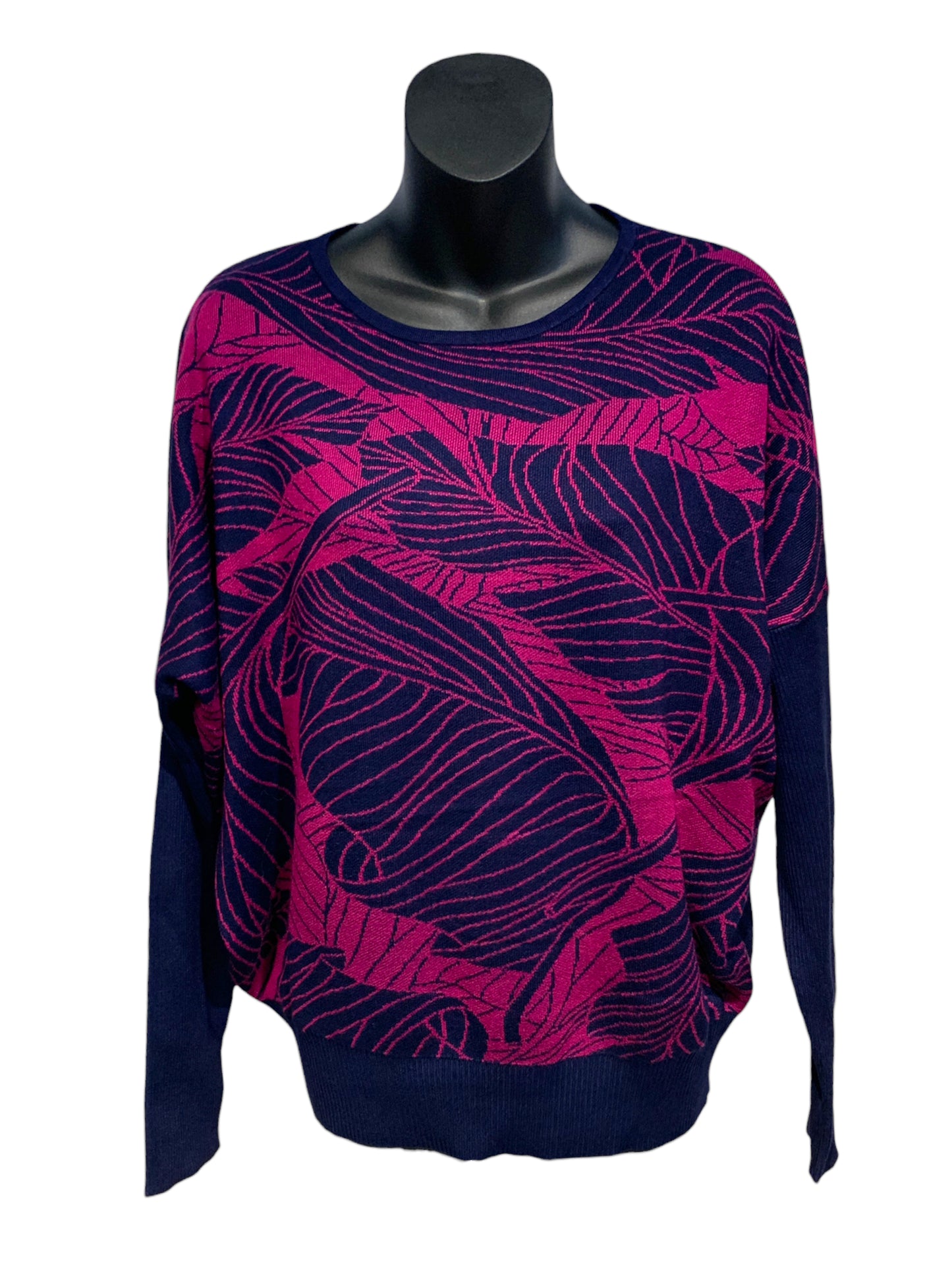 Leaves Print Knit with Elasticated Sleeves