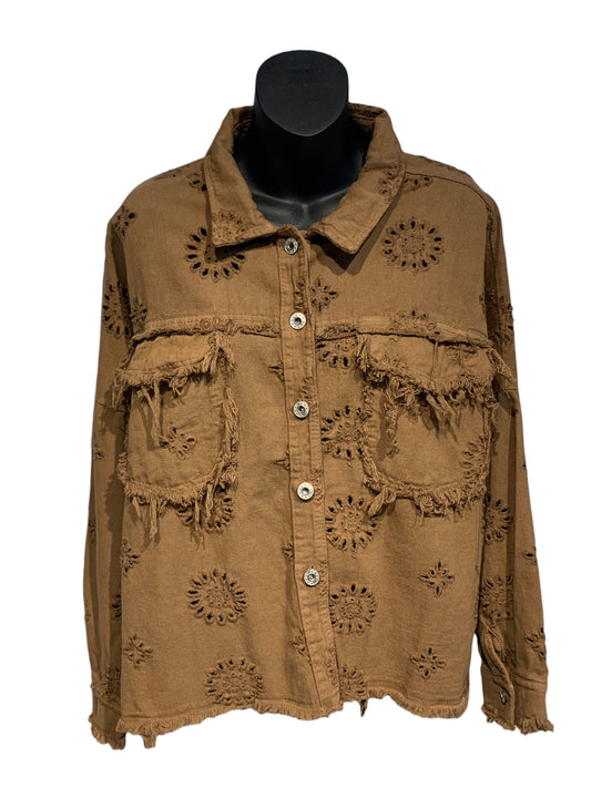 Cotton Broderie Anglaise Distressed Look Jacket