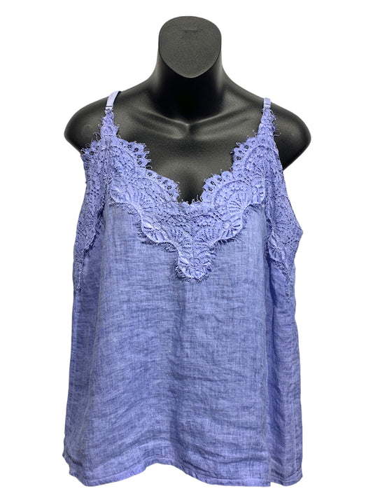 Italian Linen Sleeveless Top with Adjustable Strings and Lace Feature