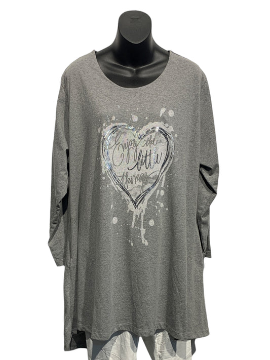 Italian Cotton Long Hi Low Top with  Heart and Wording Design