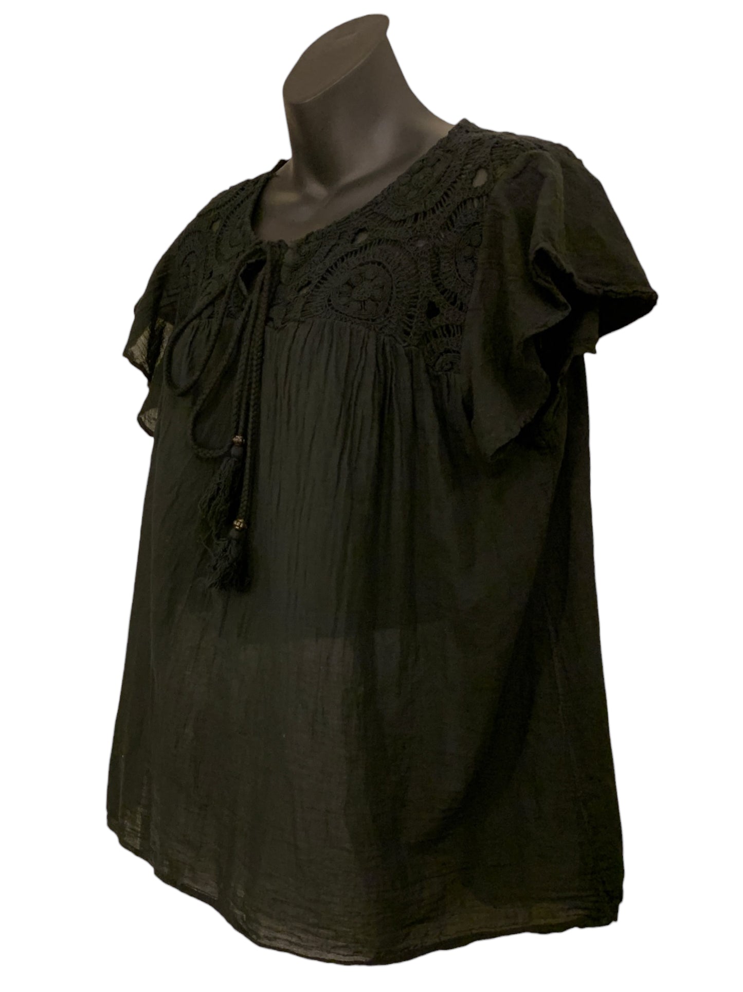 Italian Cotton Top with Drawstring and Embroidered Shoulders