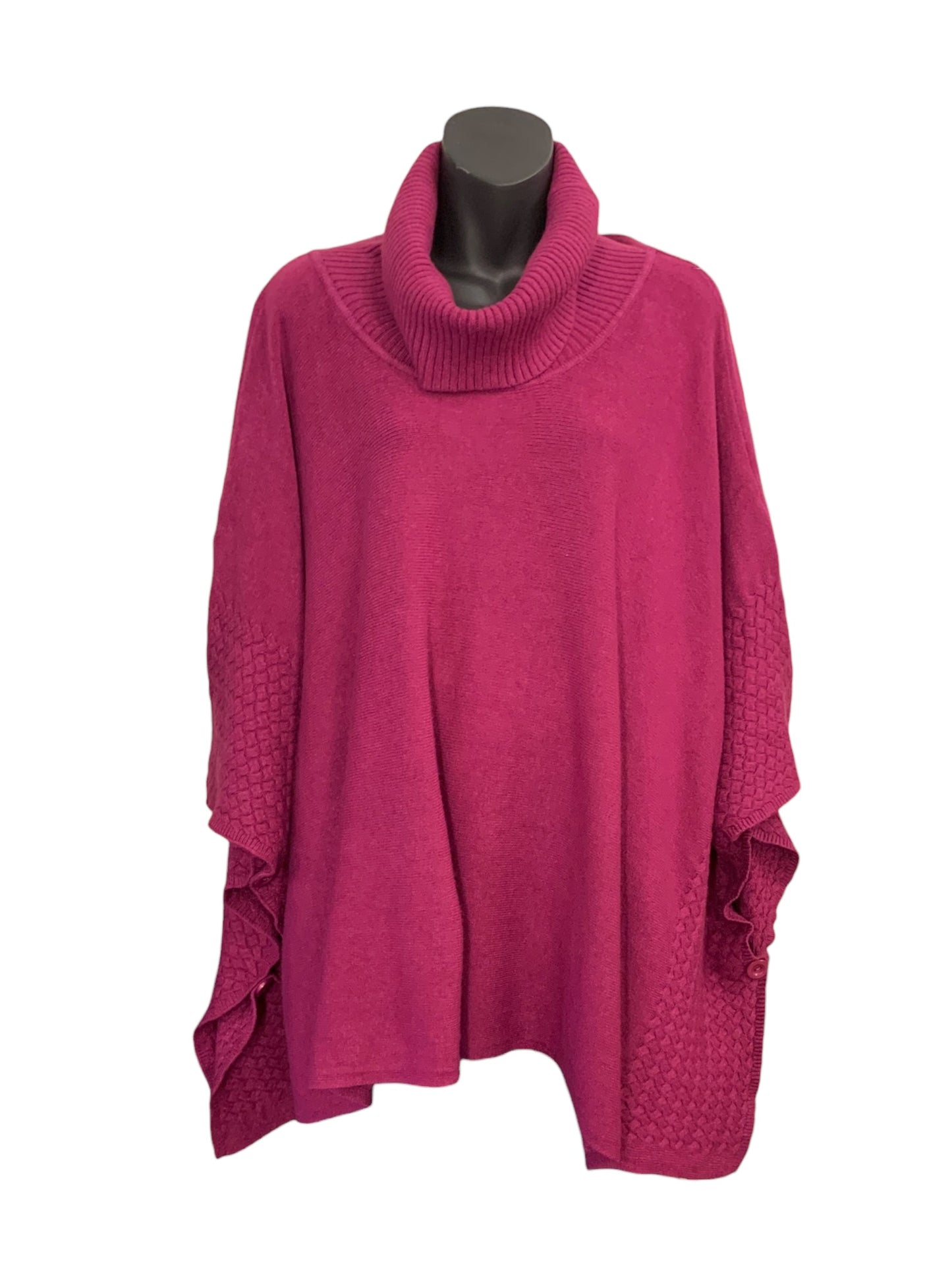 Turtle Neck Knitted Poncho with Side Buttons.