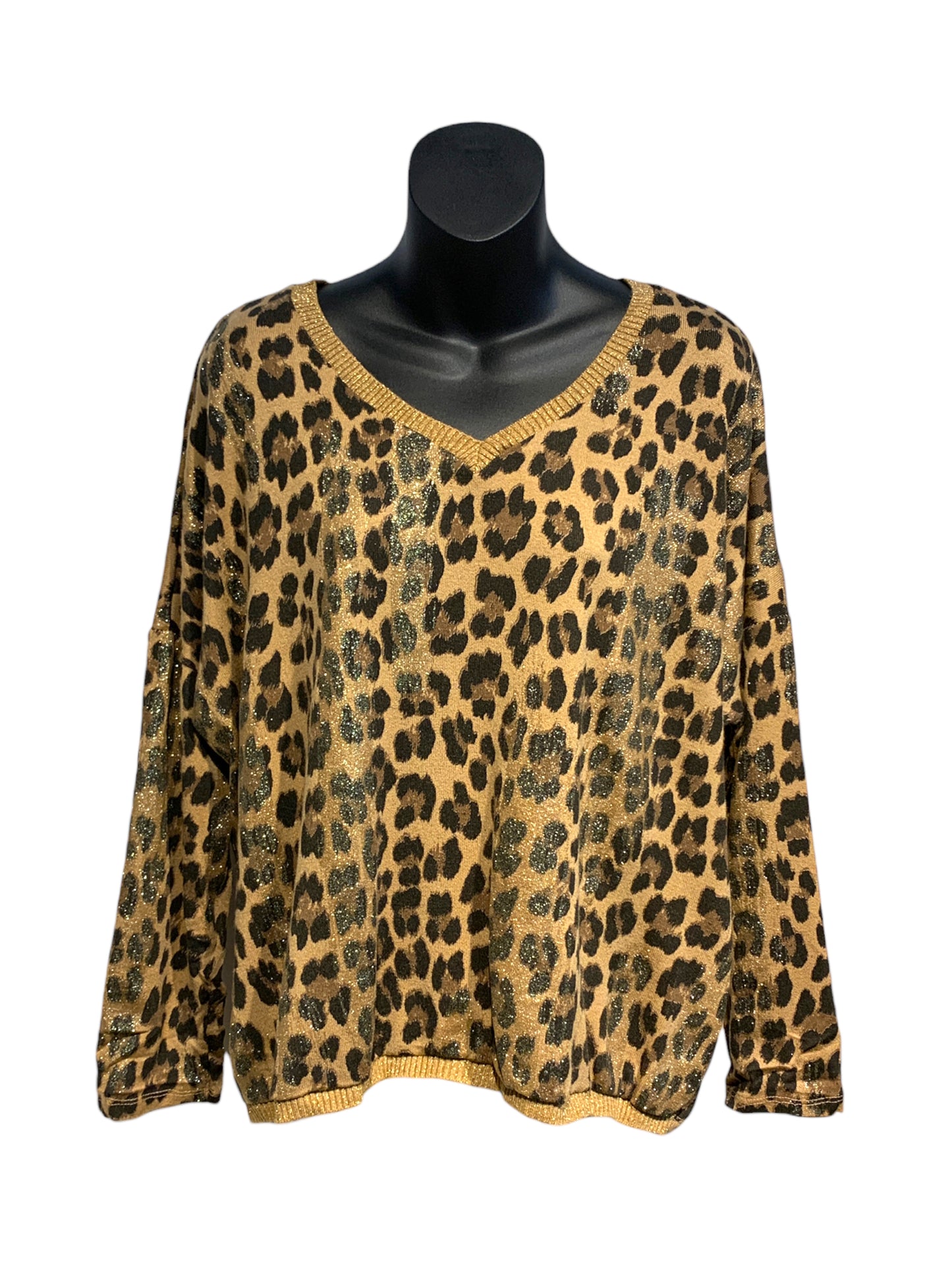 Animal Print Knit with Gold Glitter Paint Strokes