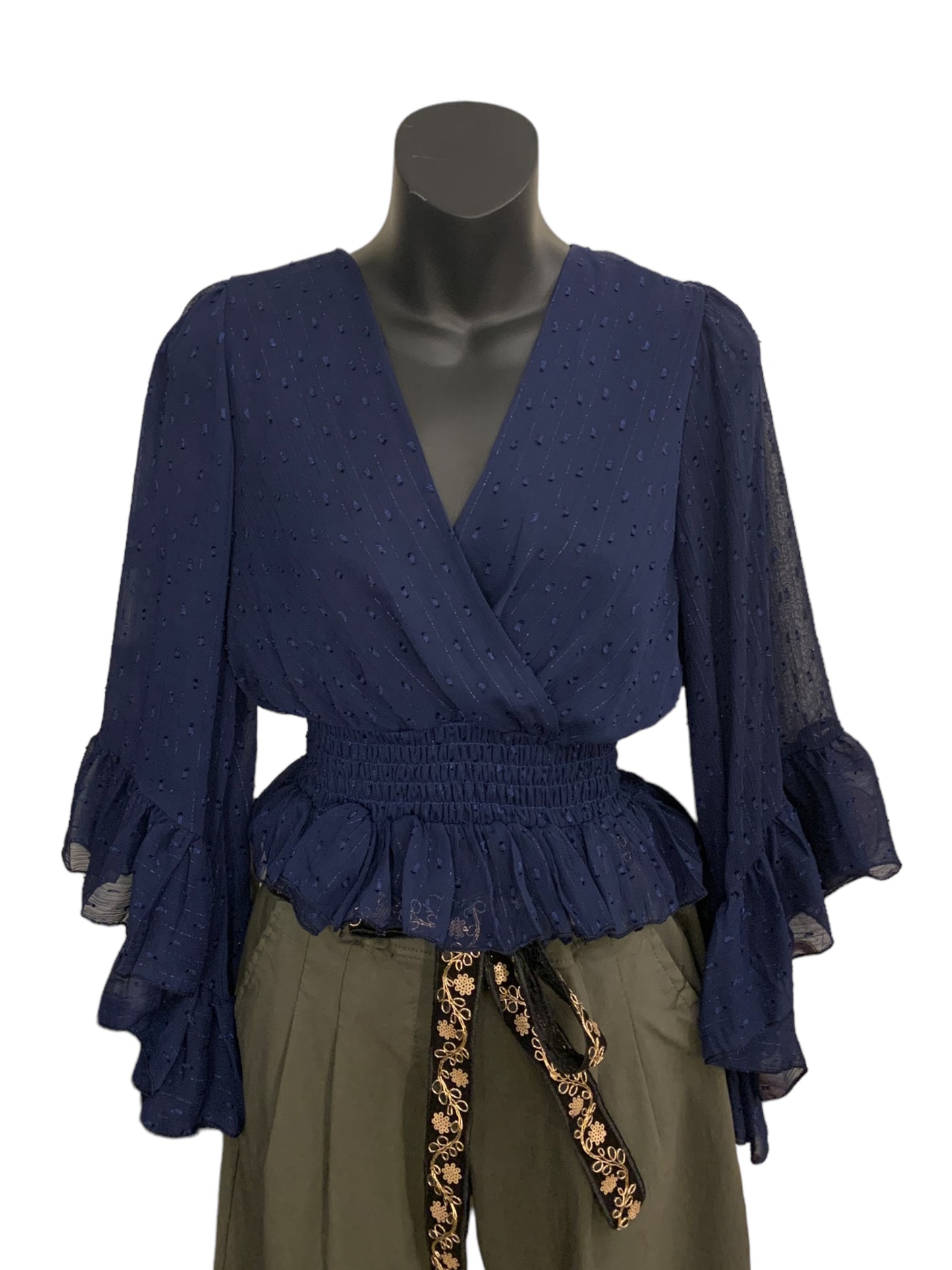 Italian V- Neck Short Blouse with Angel Sleeves.