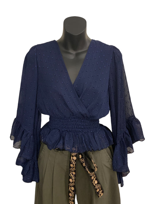 Italian V- Neck Short Blouse with Angel Sleeves