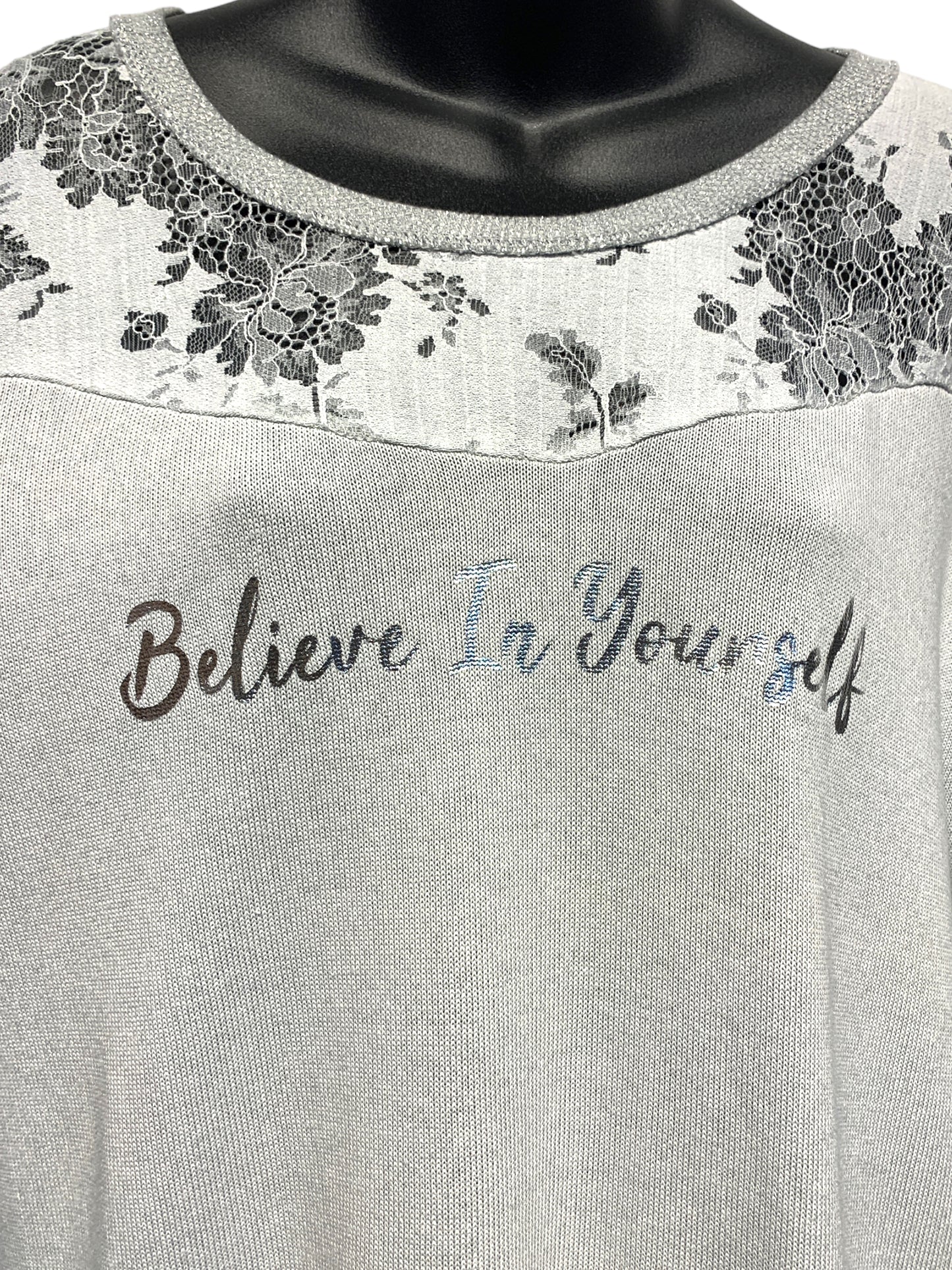 Italian Cotton Top With Lace Trim “Believe in Yourself”/ Belinda