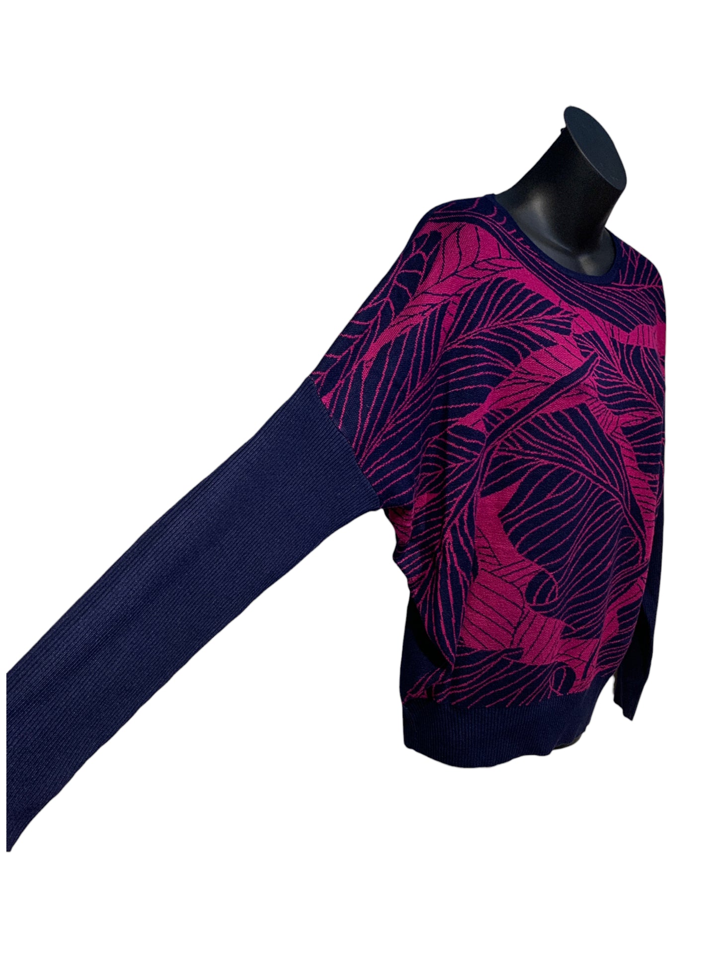 Leaves Print Knit with Elasticated Sleeves