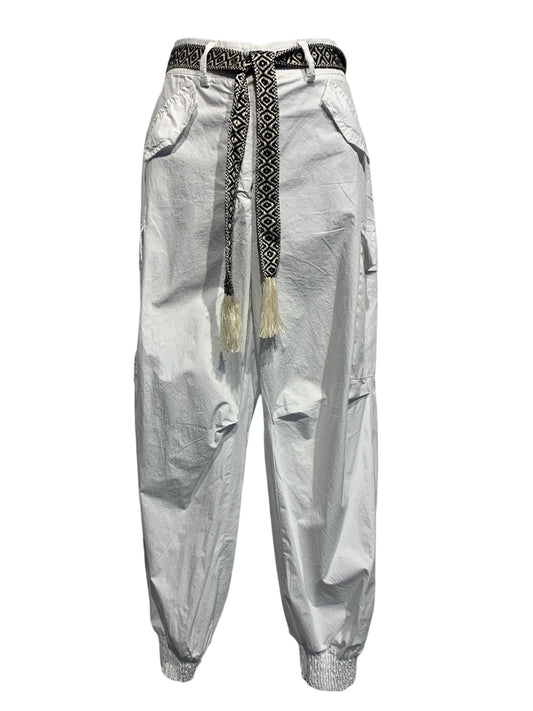 Italian Cotton Cargo Pants with Belt / White