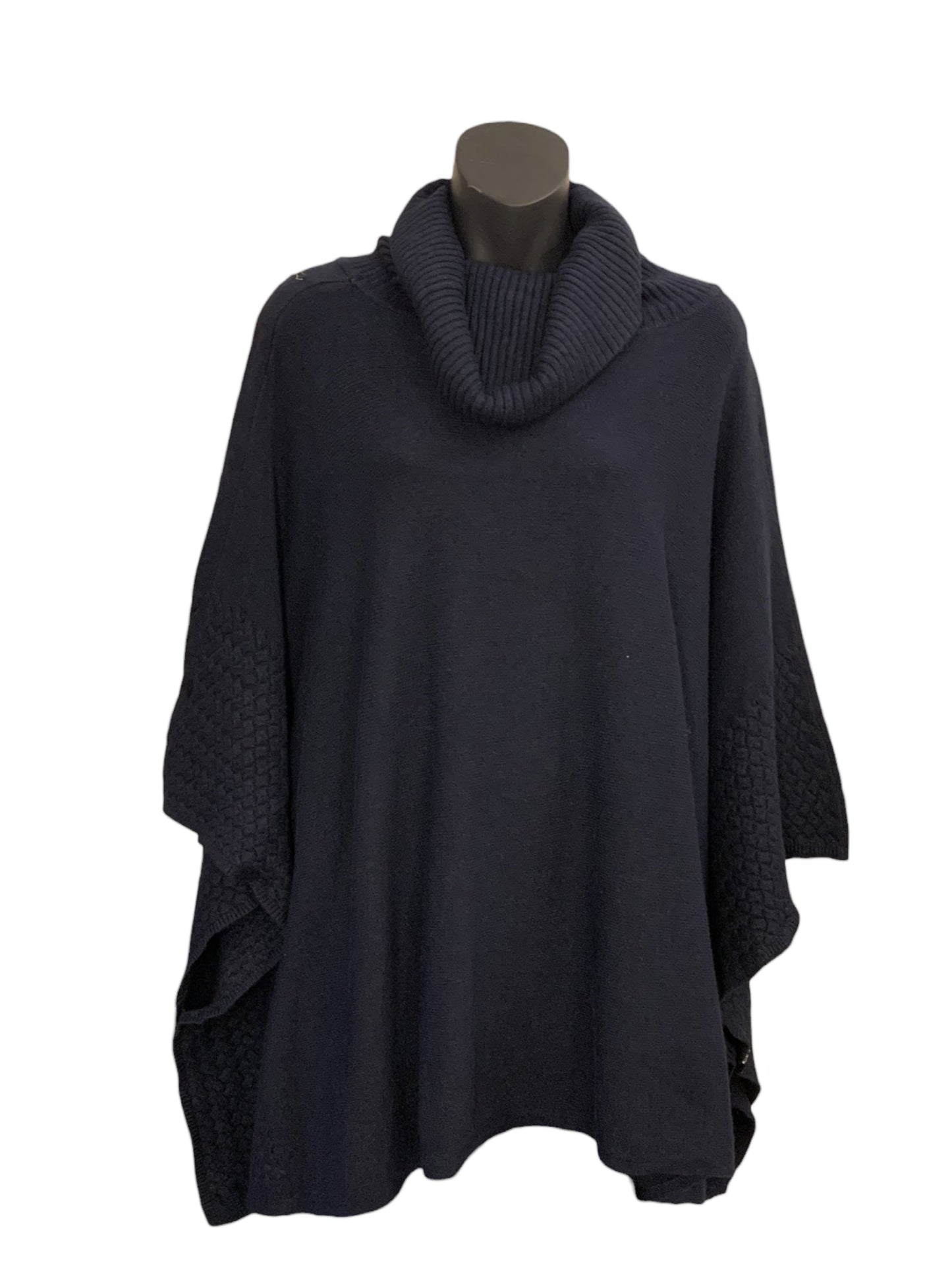 Turtle Neck Knitted Poncho with Side Buttons.