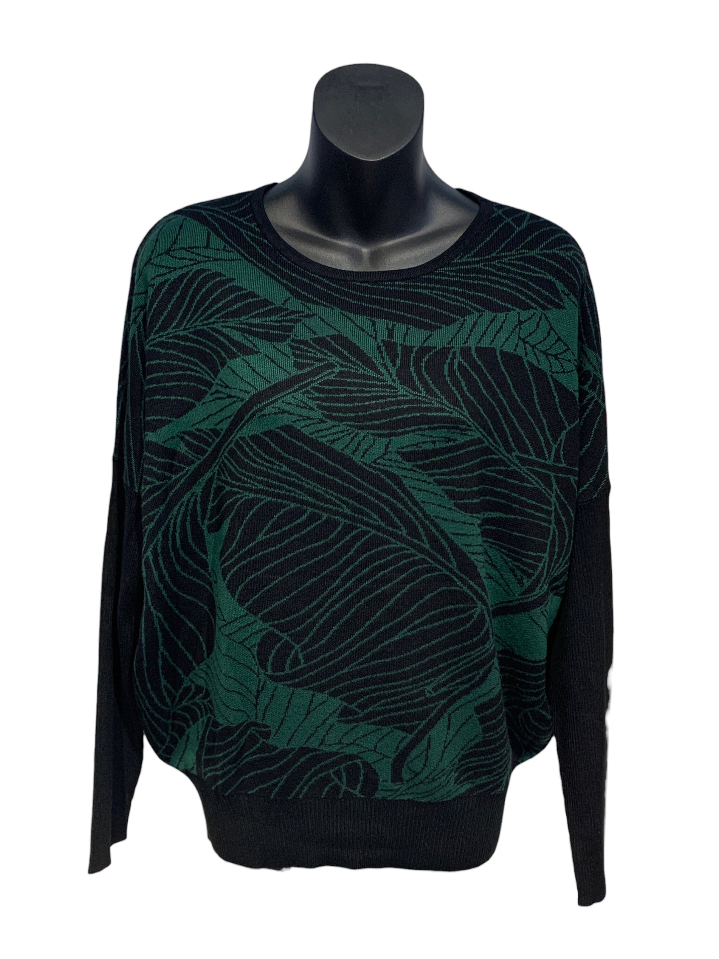 Leaves Print Knit with Elasticated Sleeves