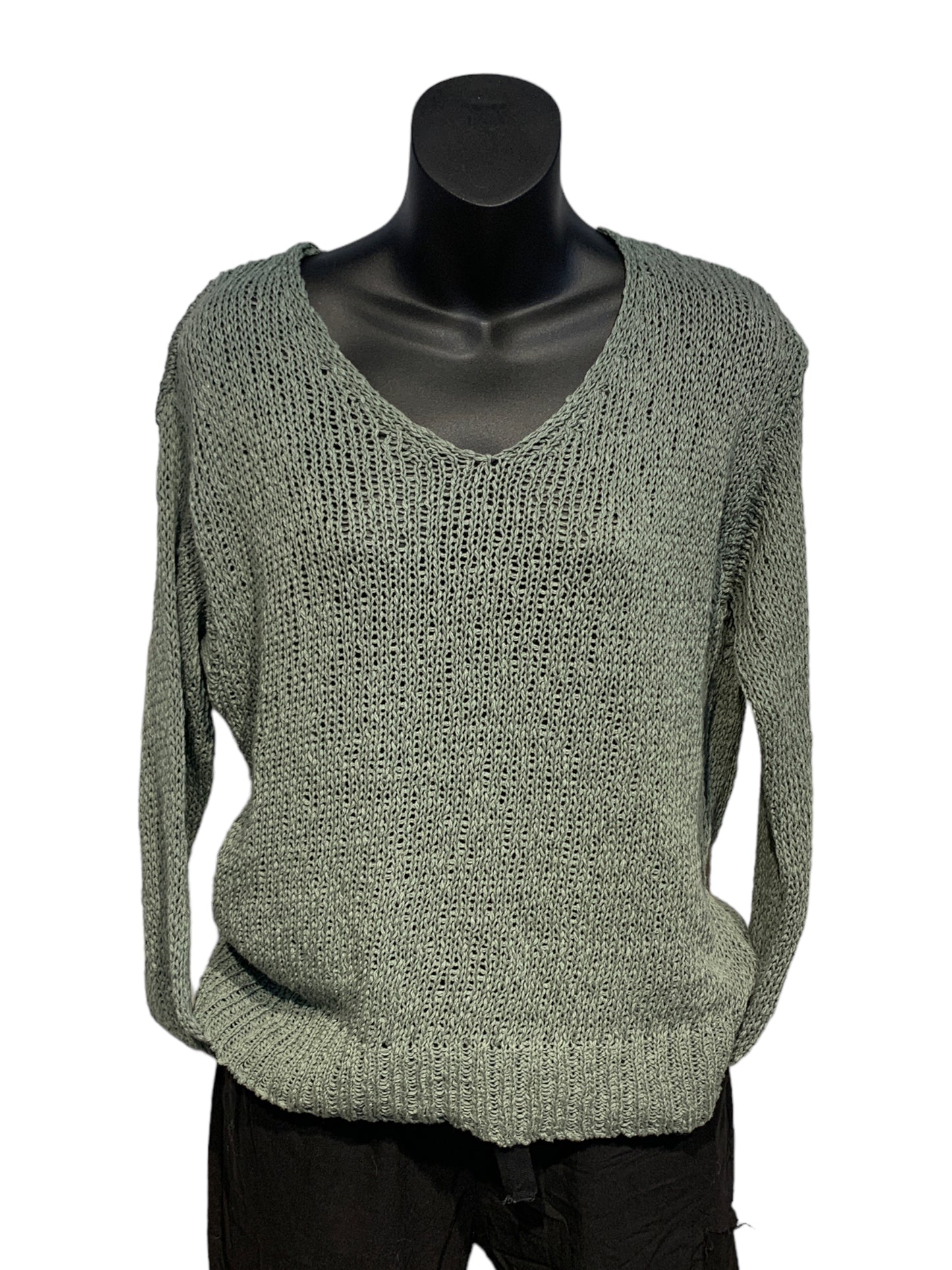 V- Neck Cotton Loose Knit Cotton Top