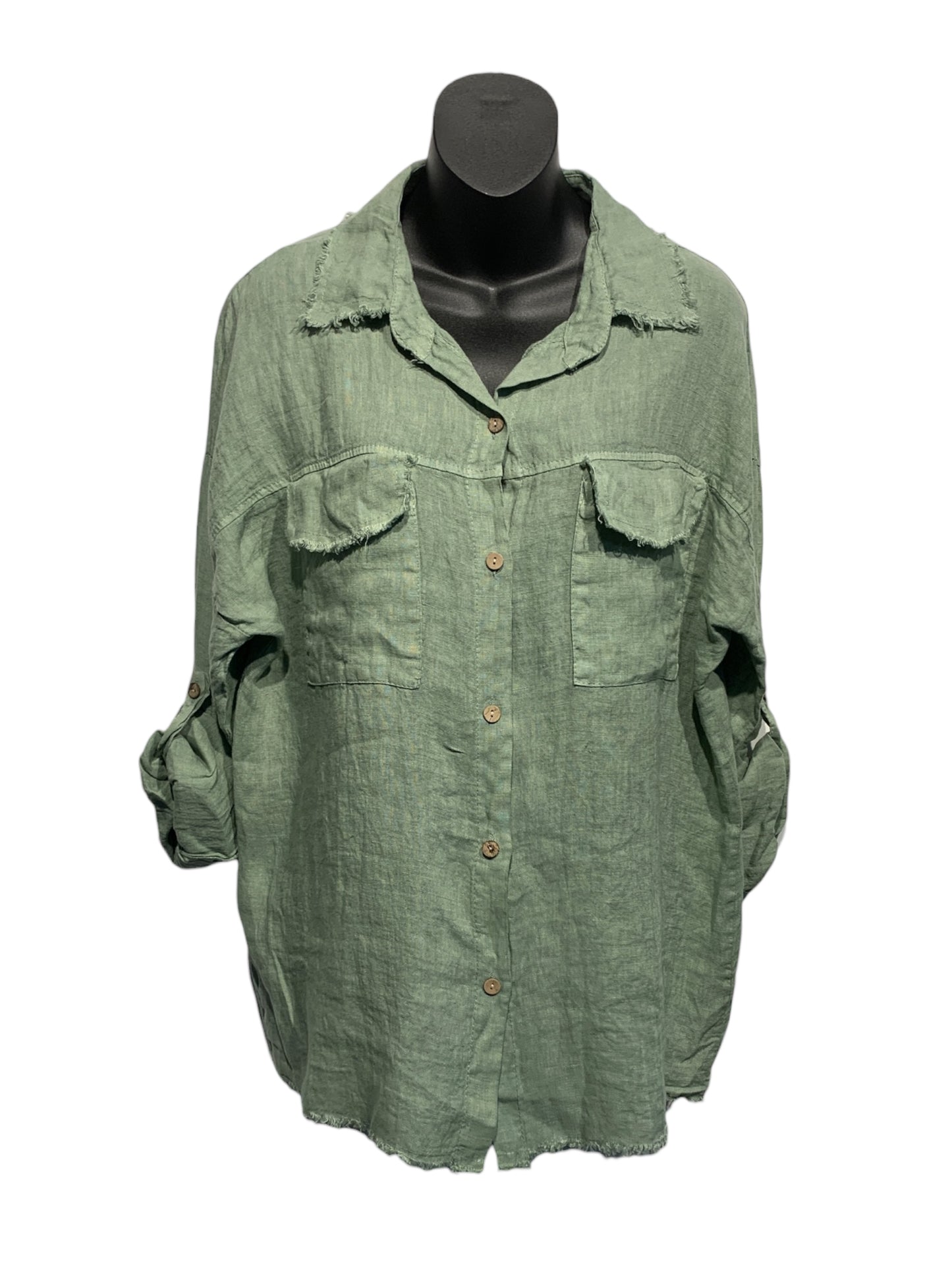 Italian Linen Button Up Shirt with Front Pockets