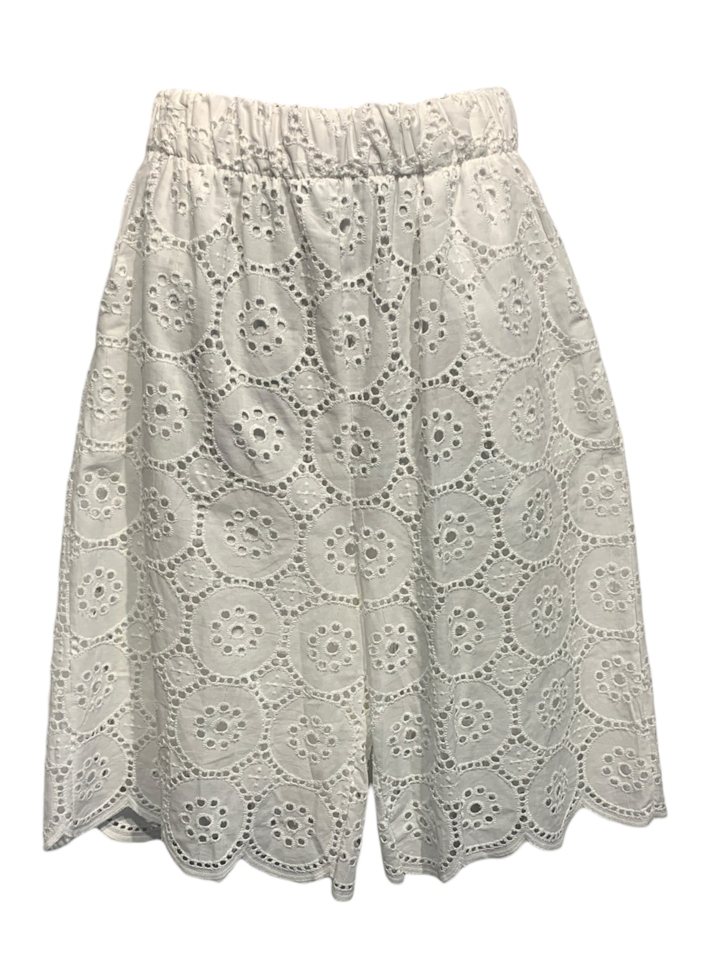 Italian Cotton Broderie Anglaise Shorts with Side Pockets and Lining