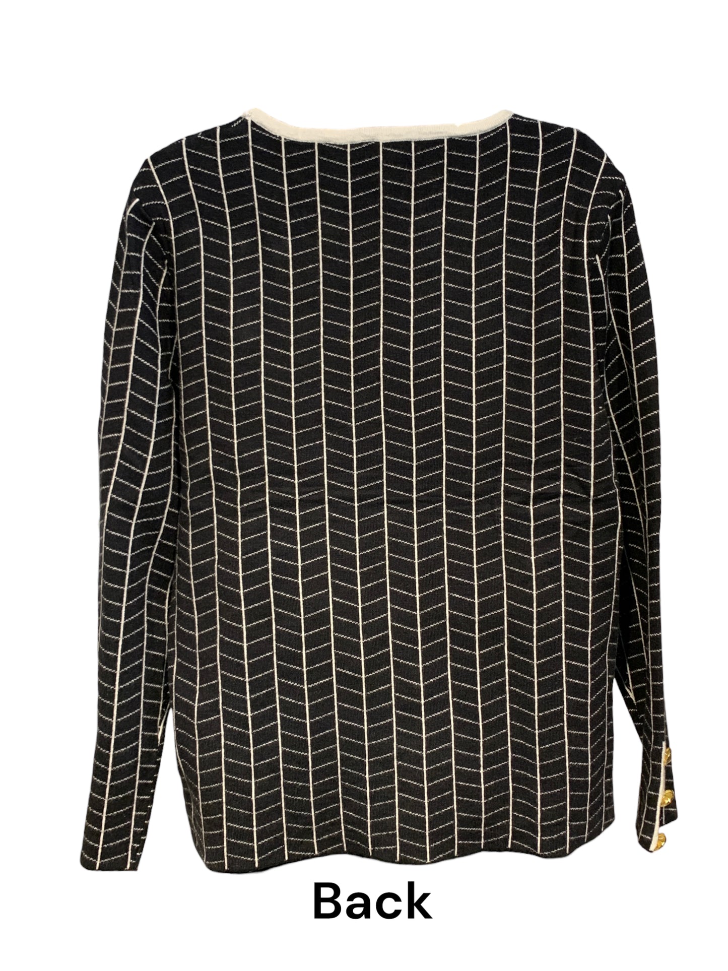 Round Neck Herringbone Knit with Faux Pockets / Black