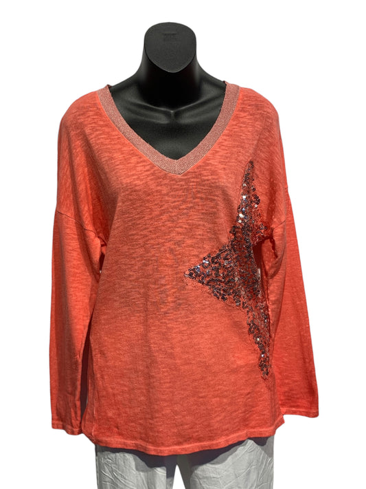 Italian Cotton V-Neck Top “Half Star”