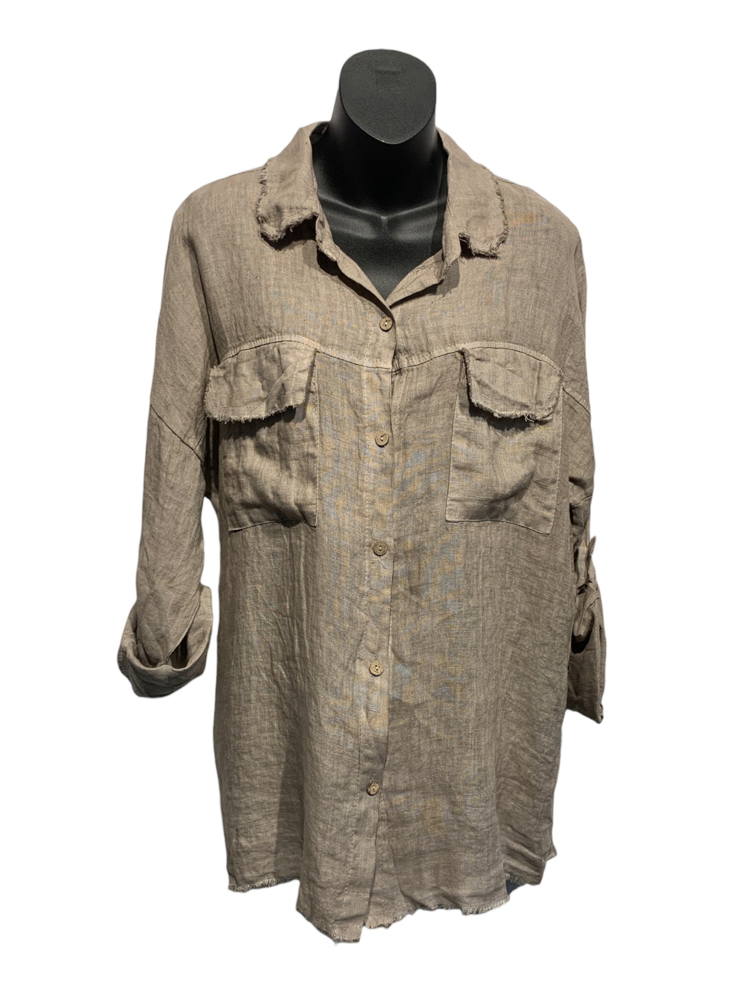 Italian Linen Button Up Shirt with Front Pockets