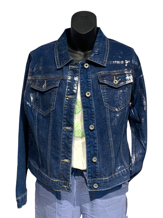 Denim Jacket with Glitter Paint Feature / Dark Denim