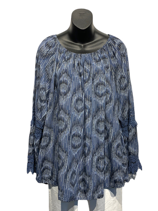 Italian Long Sleeve Top with Embroidery Feature on Sleeves and Elasticised Collar