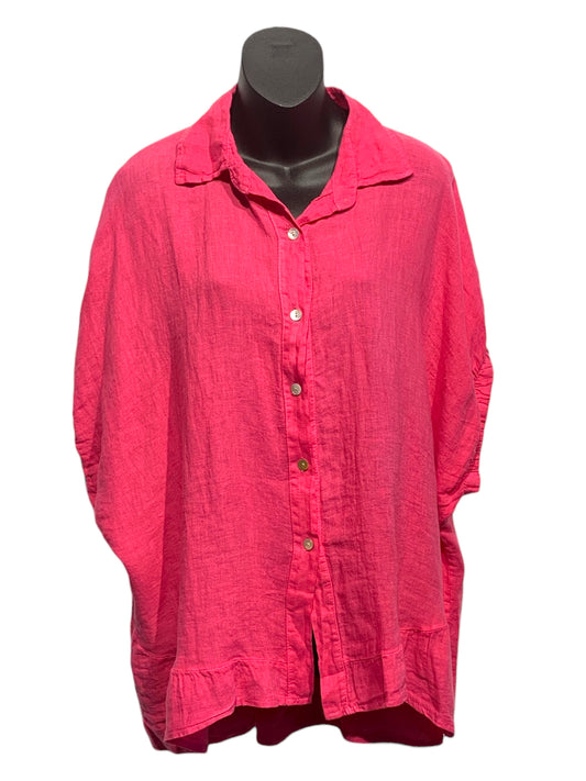 Italian Linen Button Up Shirt with Wide Elasticated Short Sleeves