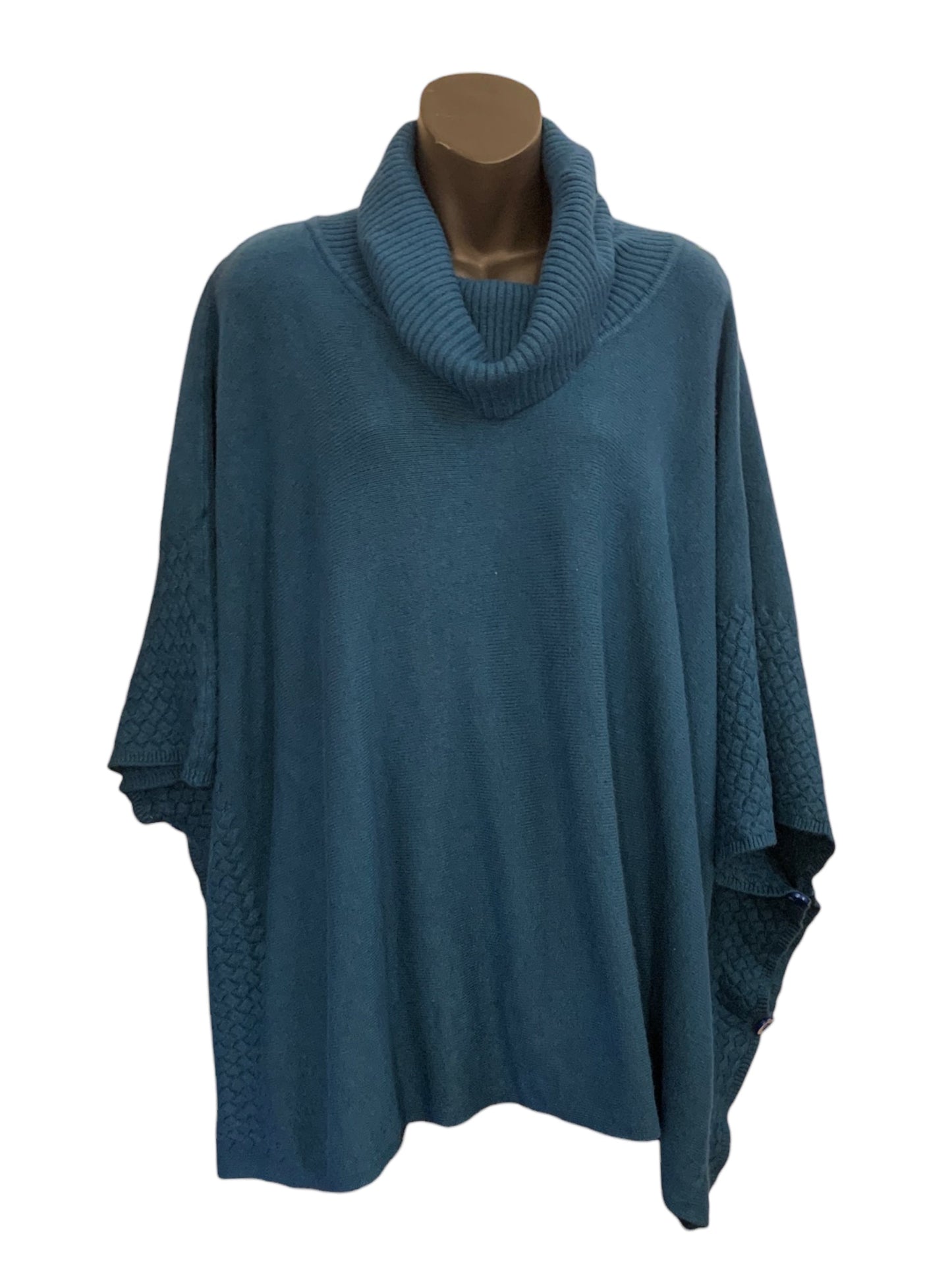 Turtle Neck Knitted Poncho with Side Buttons.