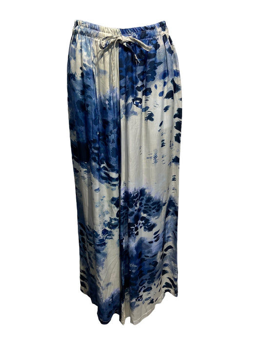 Italian Silky Feel “Blue Leopard”Wide Legged Pants