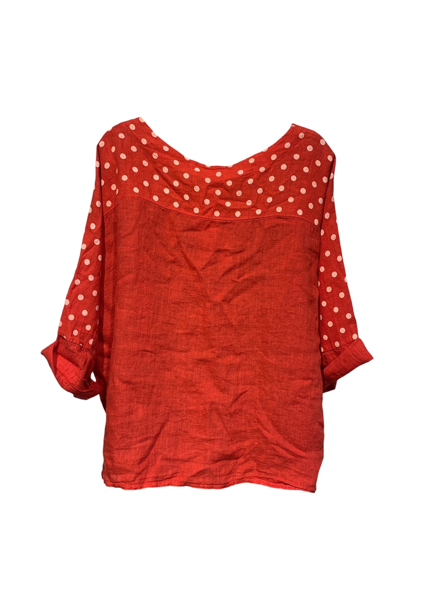 Italian Linen Polka Dot Button Up Top with Embroidery