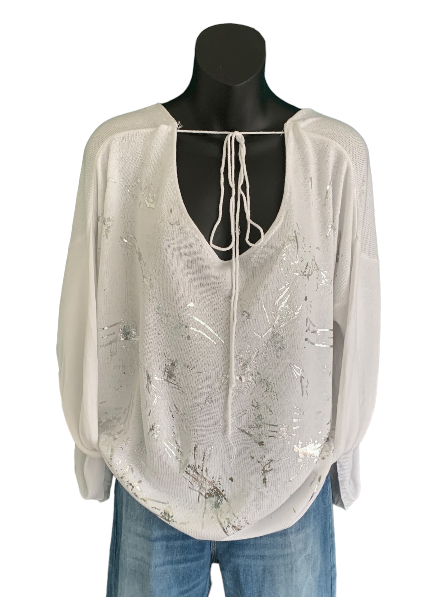 Italian Light Knit with Silver Paint Splashes