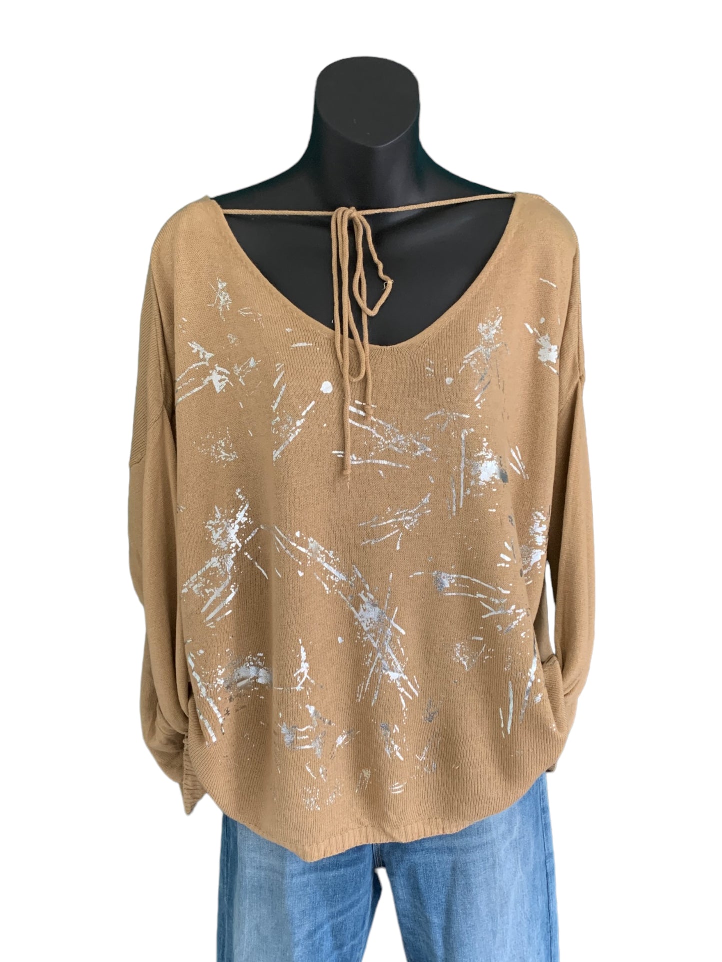 Italian Light Knit with Silver Paint Splashes