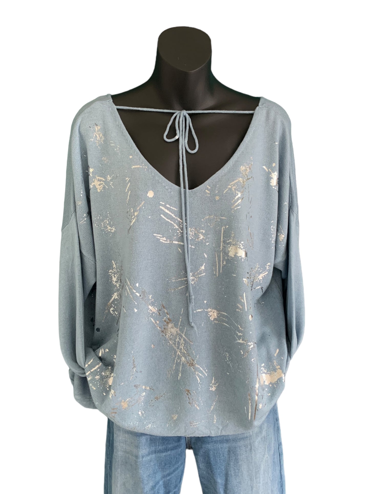 Italian Light Knit with Silver Paint Splashes