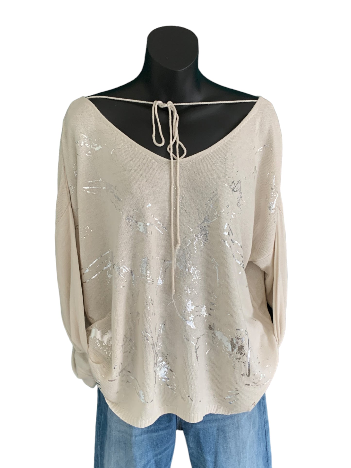 Italian Light Knit with Silver Paint Splashes