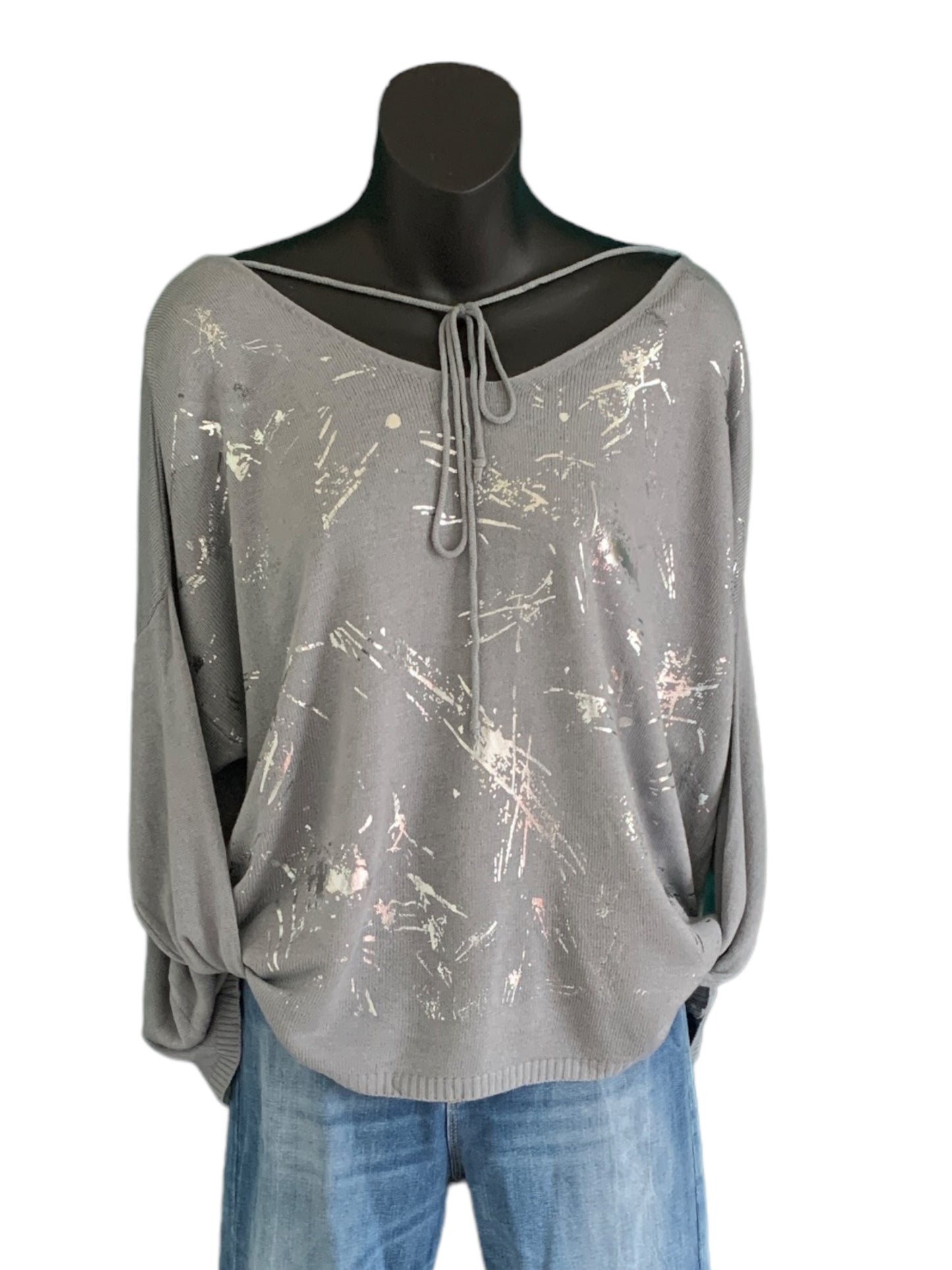 Italian Light Knit with Silver Paint Splashes