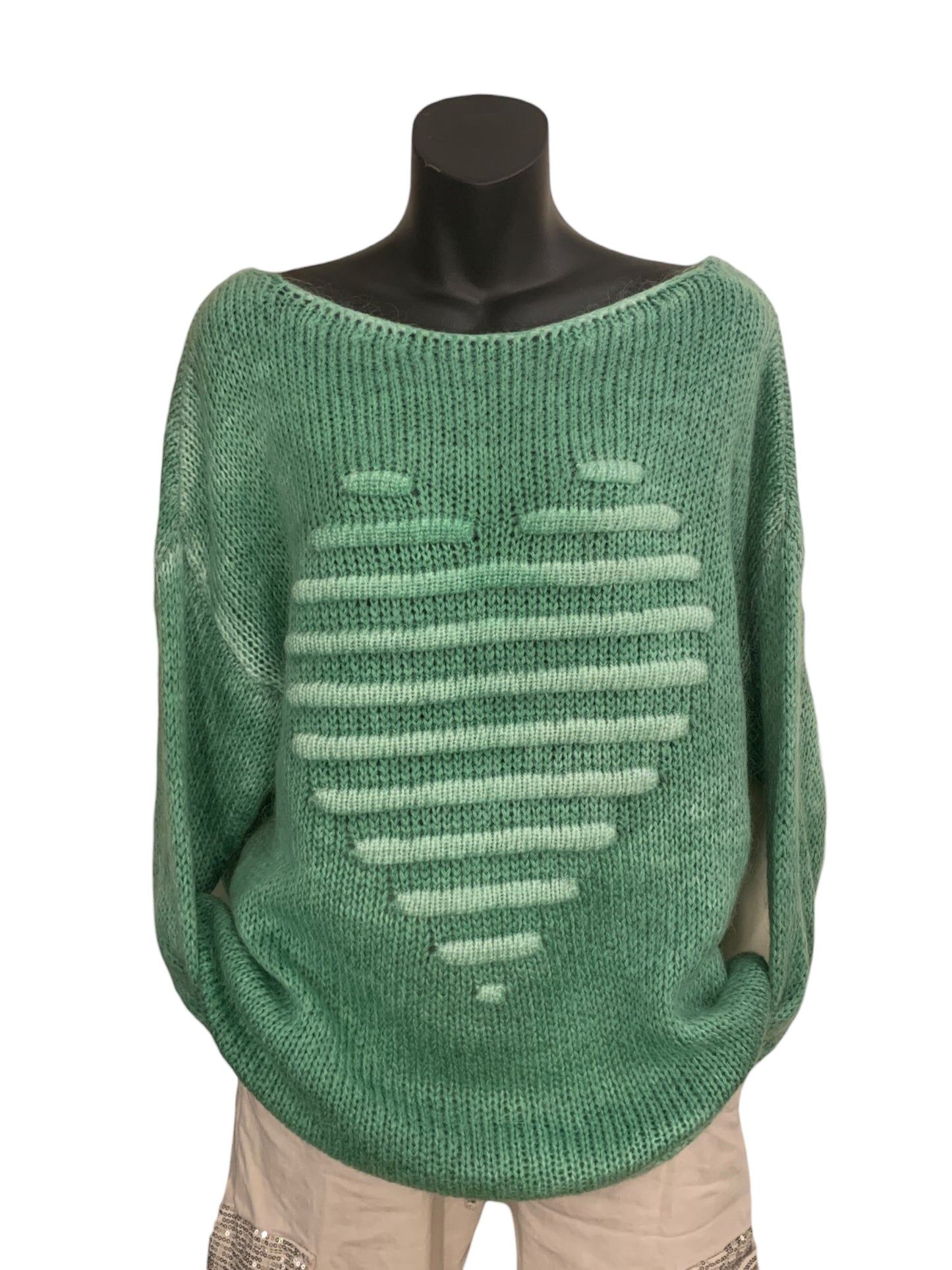 Italian Boat Neck Knit Top “Heart”