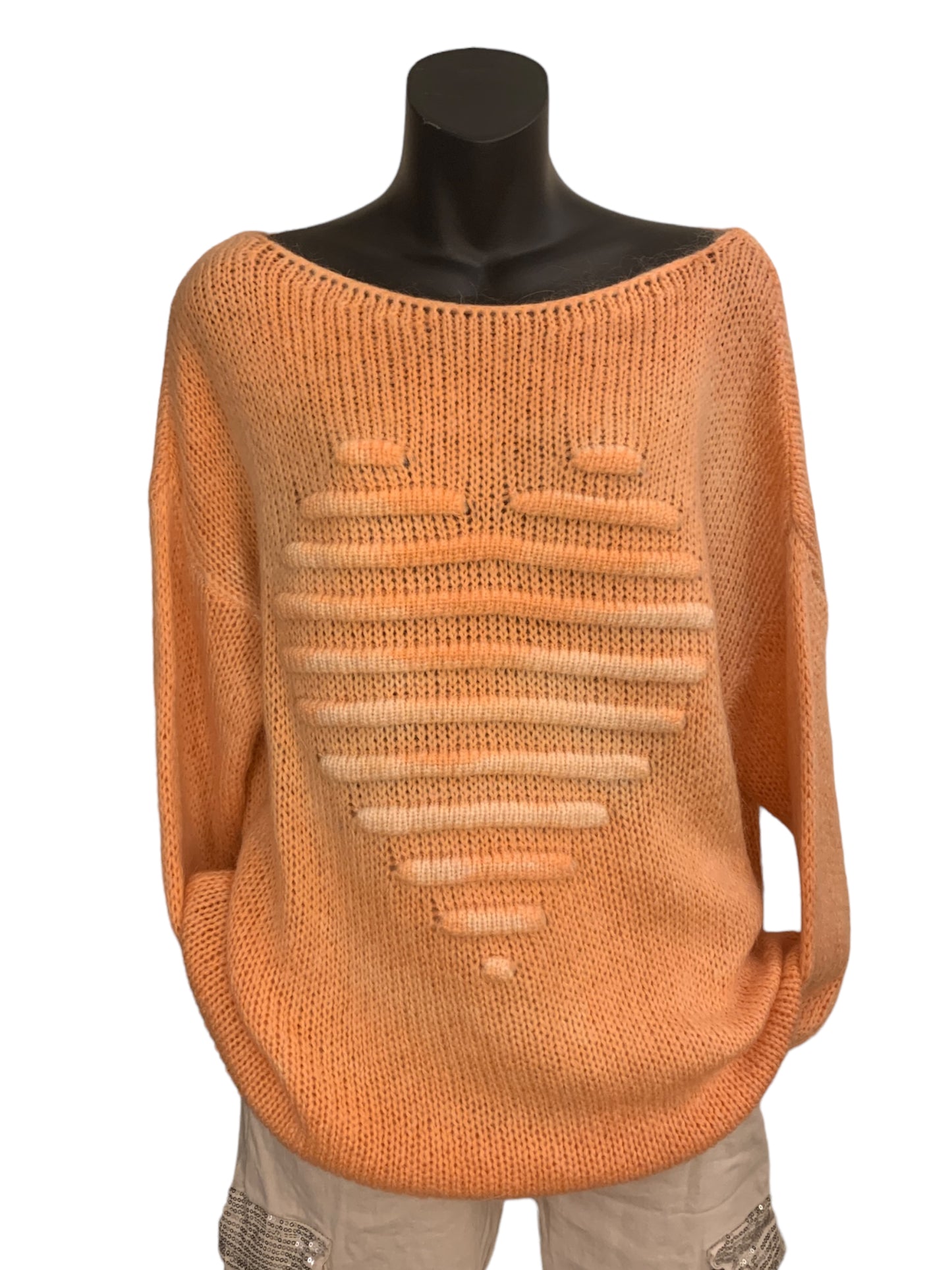 Italian Boat Neck Knit Top “Heart”