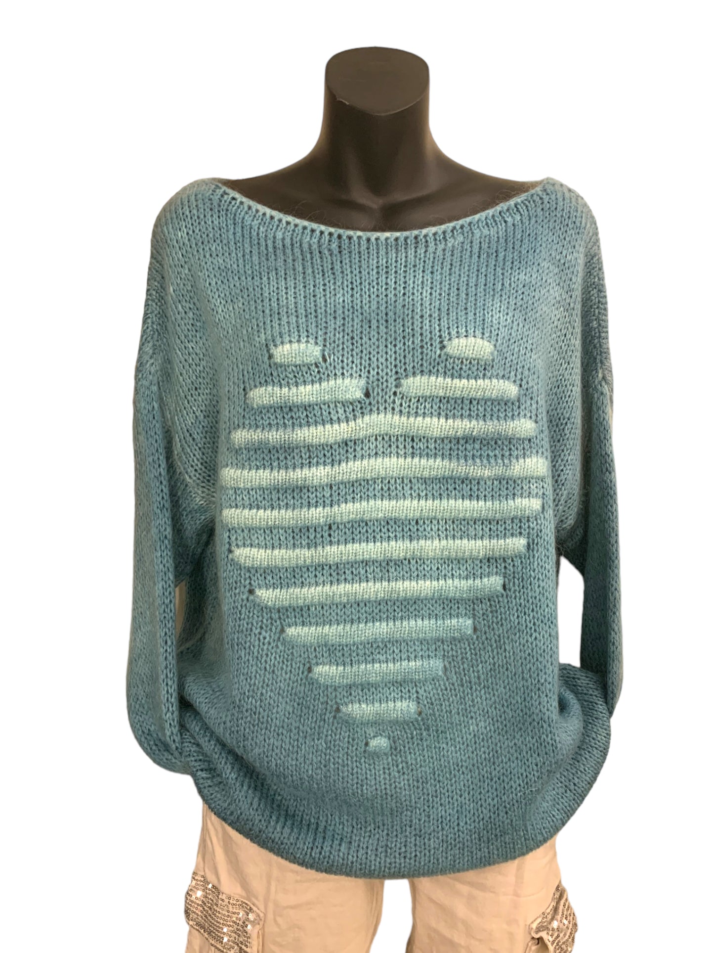 Italian Boat Neck Knit Top “Heart”