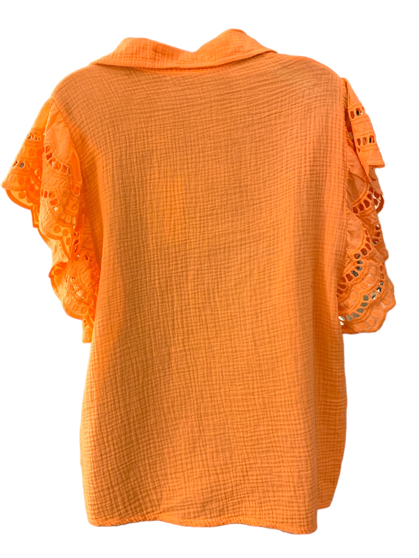 Italian V-Neck Crinkled Top with Embroidered Sleeves