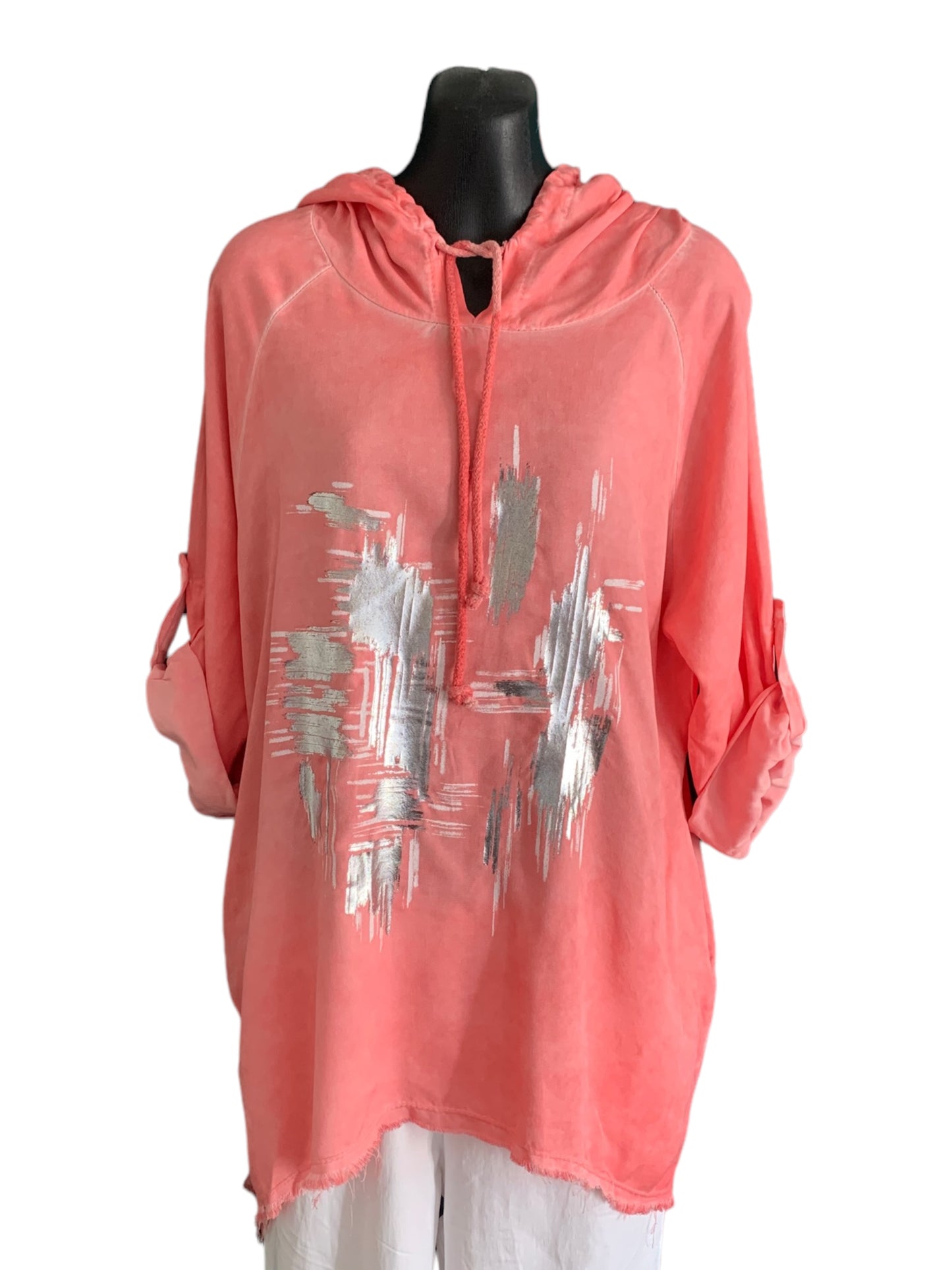 Italian Metallic Paint Hooded Top