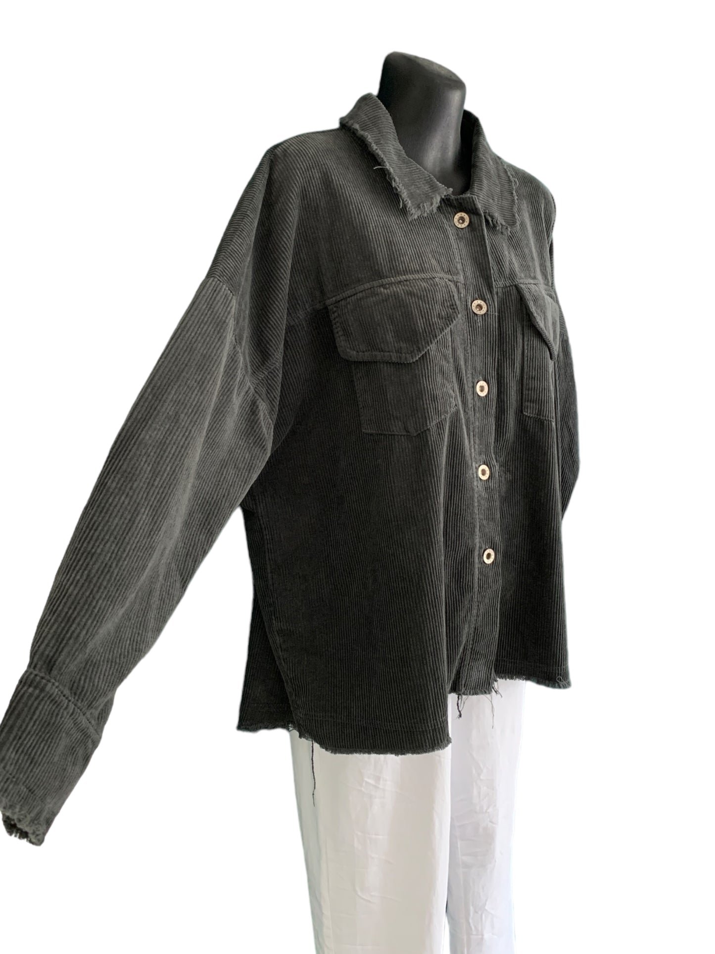 Italian Ragged Edge Button Up Plush Jacket with Two Front Pockets