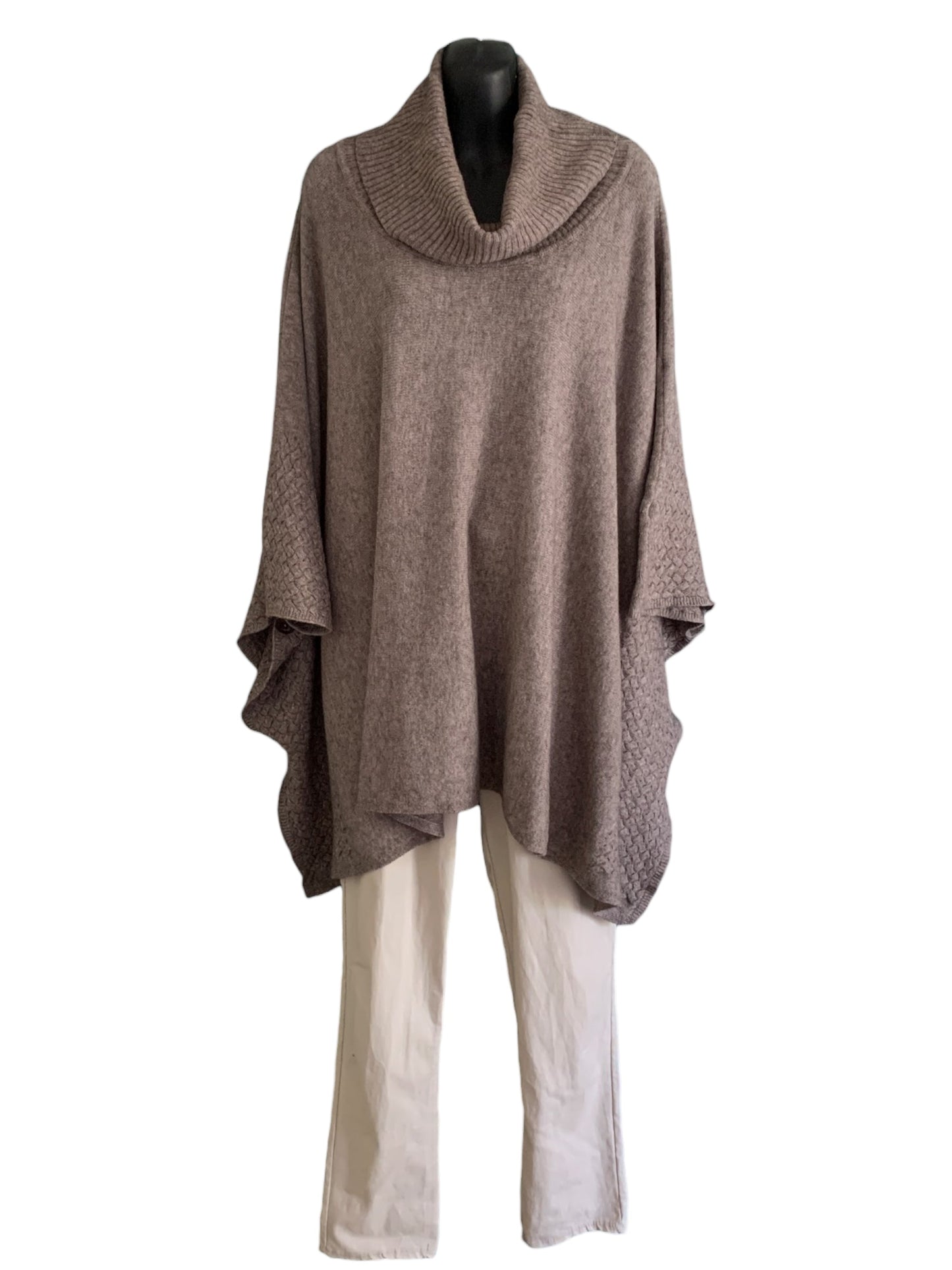 Turtle Neck Knitted Poncho with Side Buttons.