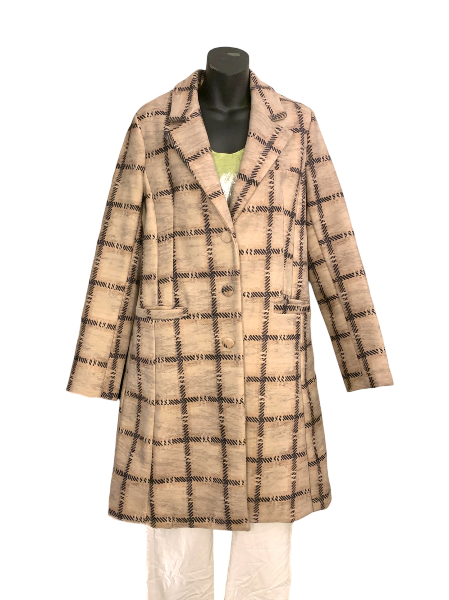 Italian Button Up  Check Coat with Front Pockets