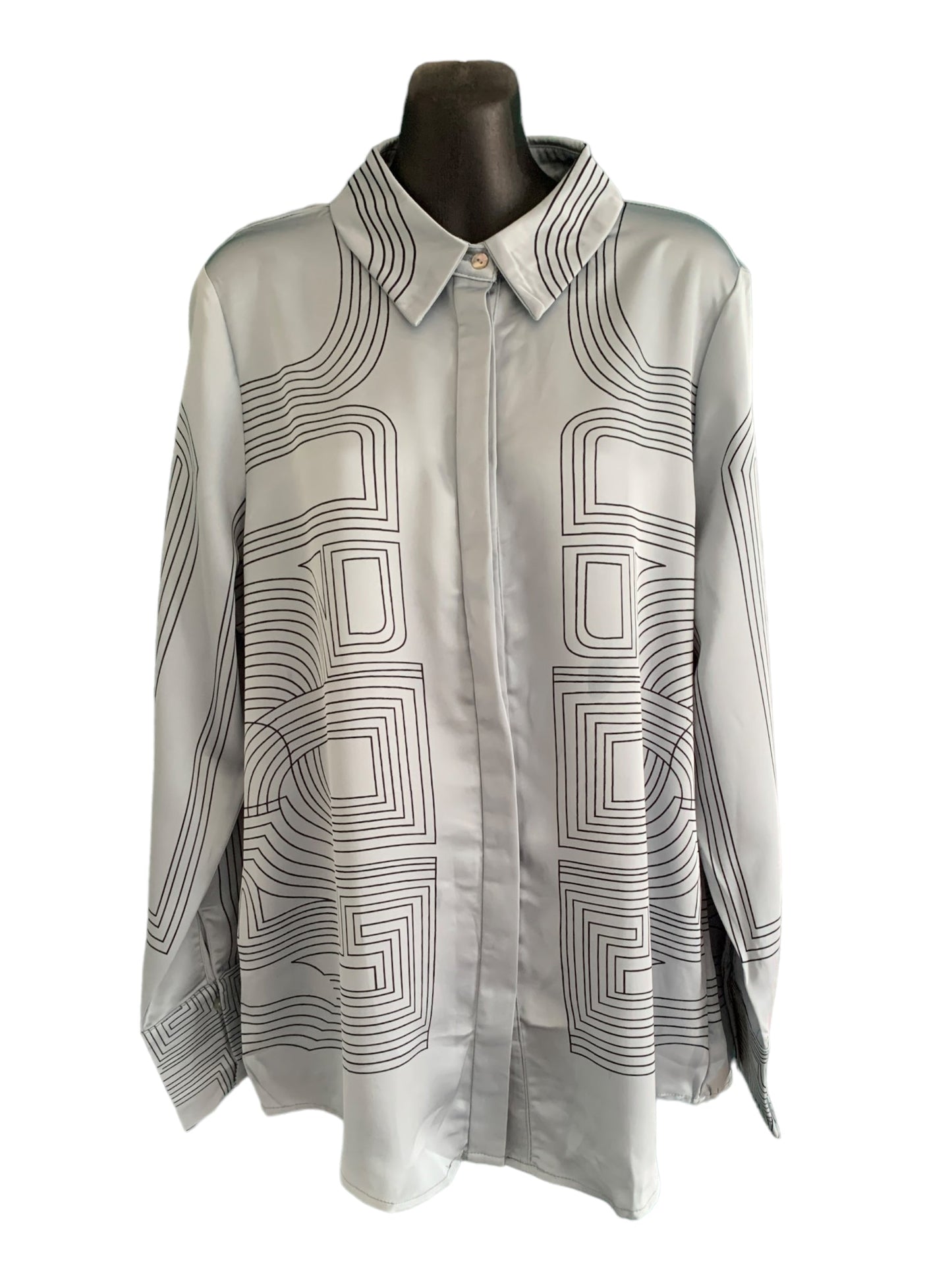 Button Up Long Shirt with Lines Pattern