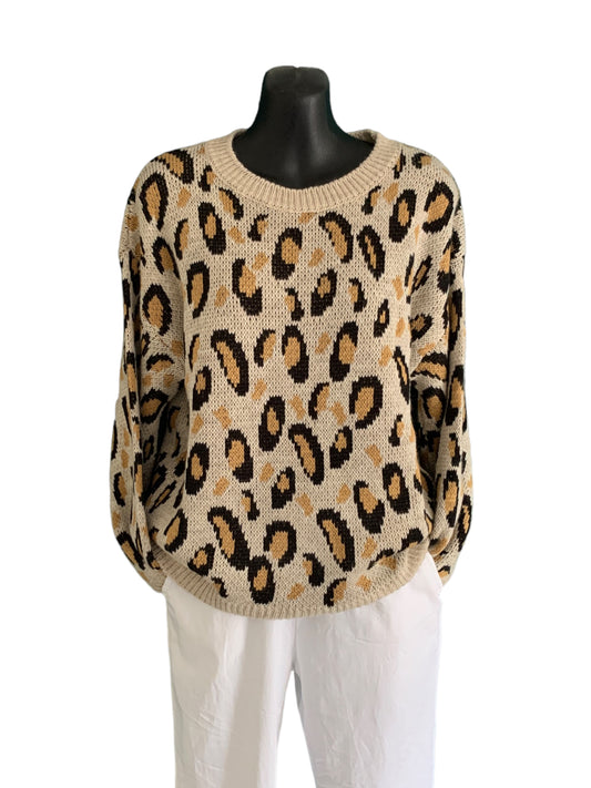 Animal Print Round Neck Knit Top